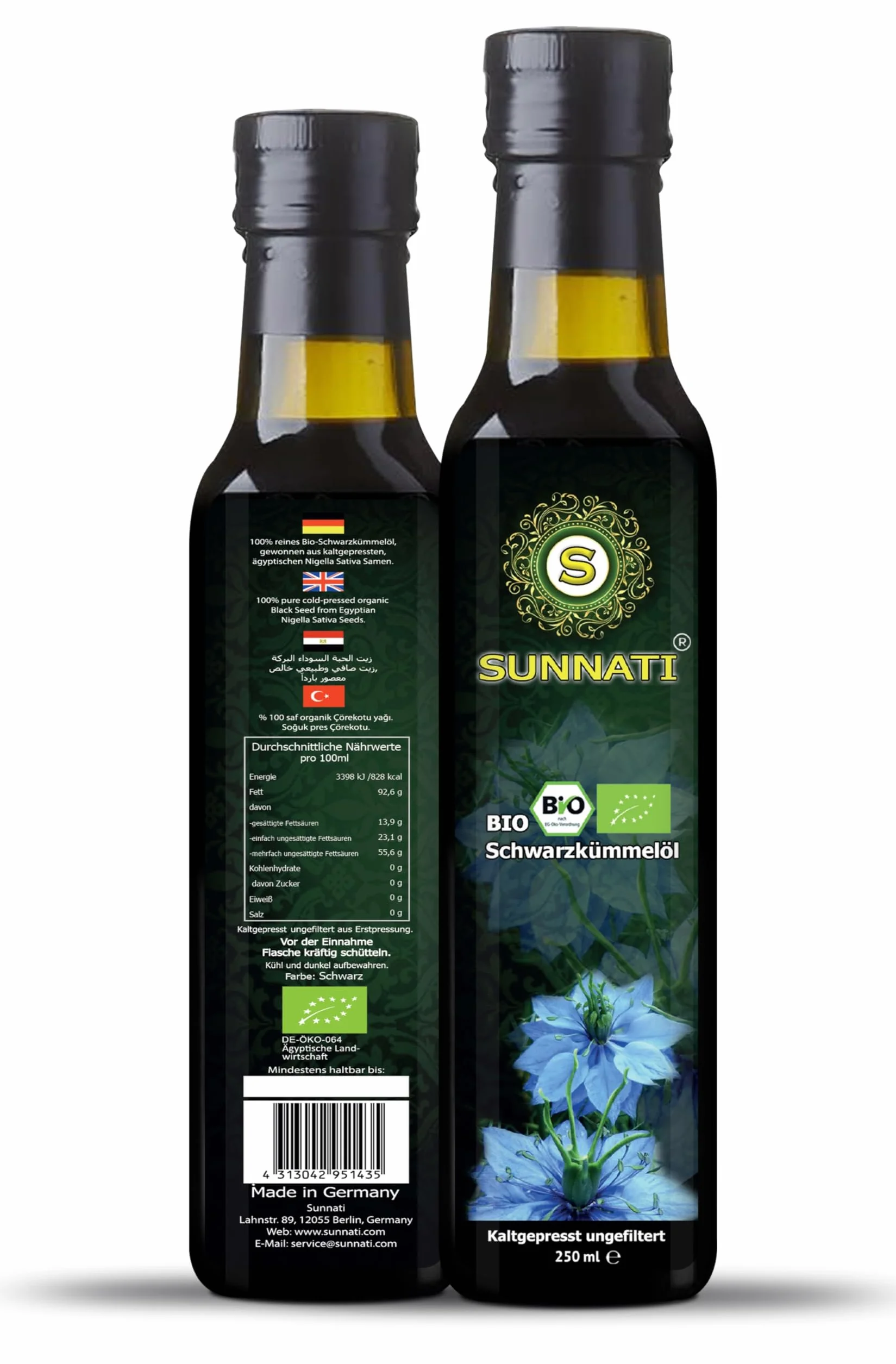 Sunnati Bio olejek z czarnuszki niefiltrowany tłoczony na zimno 100% czysty 500 ml