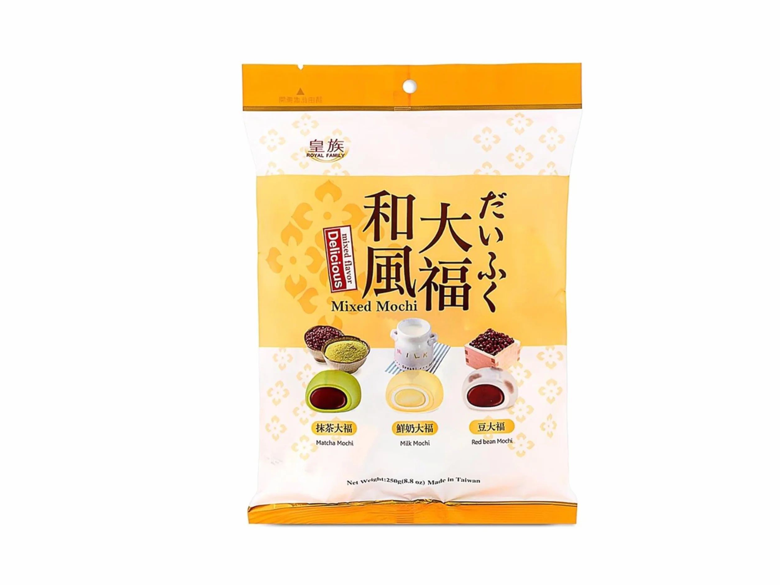 Delicious Pyszne Mini Mochi Mix – 3 rodzaje – mleko, matcha, czerwona fasola – japońskie słodkie potrawy – miękkie i lepkie ciasto ryżowe – OG ASIA – 250 g