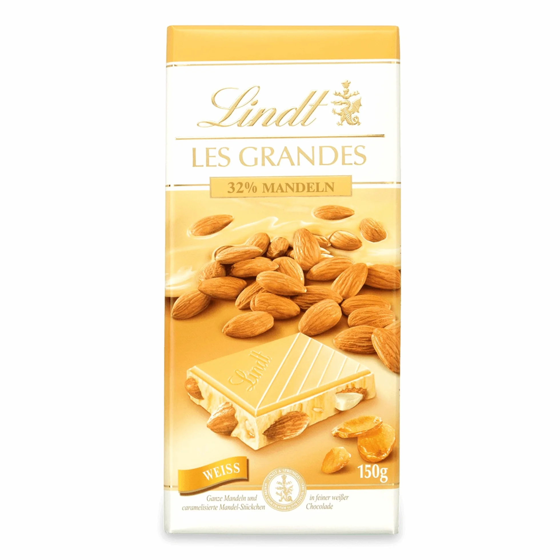 Lindt Czekoladowy migdał Les Grandes | Tablica 150 g | Całe migdały i karmelizowane kawałki migdałów w delikatnej białej czekoladzie | Czekoladowy prezent