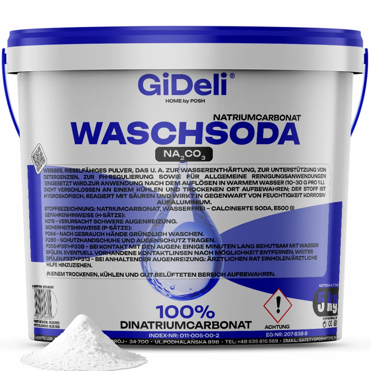 GiDeli Soda Kalcynowana 5 kg – Soda w proszku do wybielania i odbarwiania – Środek do czyszczenia pralek i udrażniania rur – Węglan sodu do przypalonych garnków oraz czyszczenia płytek