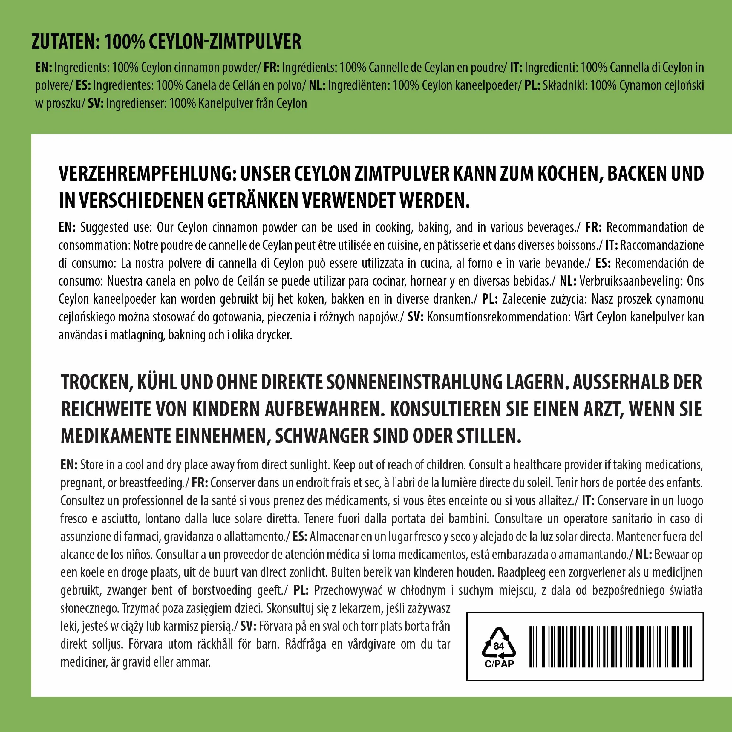 Alpi Nature Proszek z Cynamonu Cejlońskiego 250g, Mielone Laski Cynamonu do Pieczenia i Gotowania