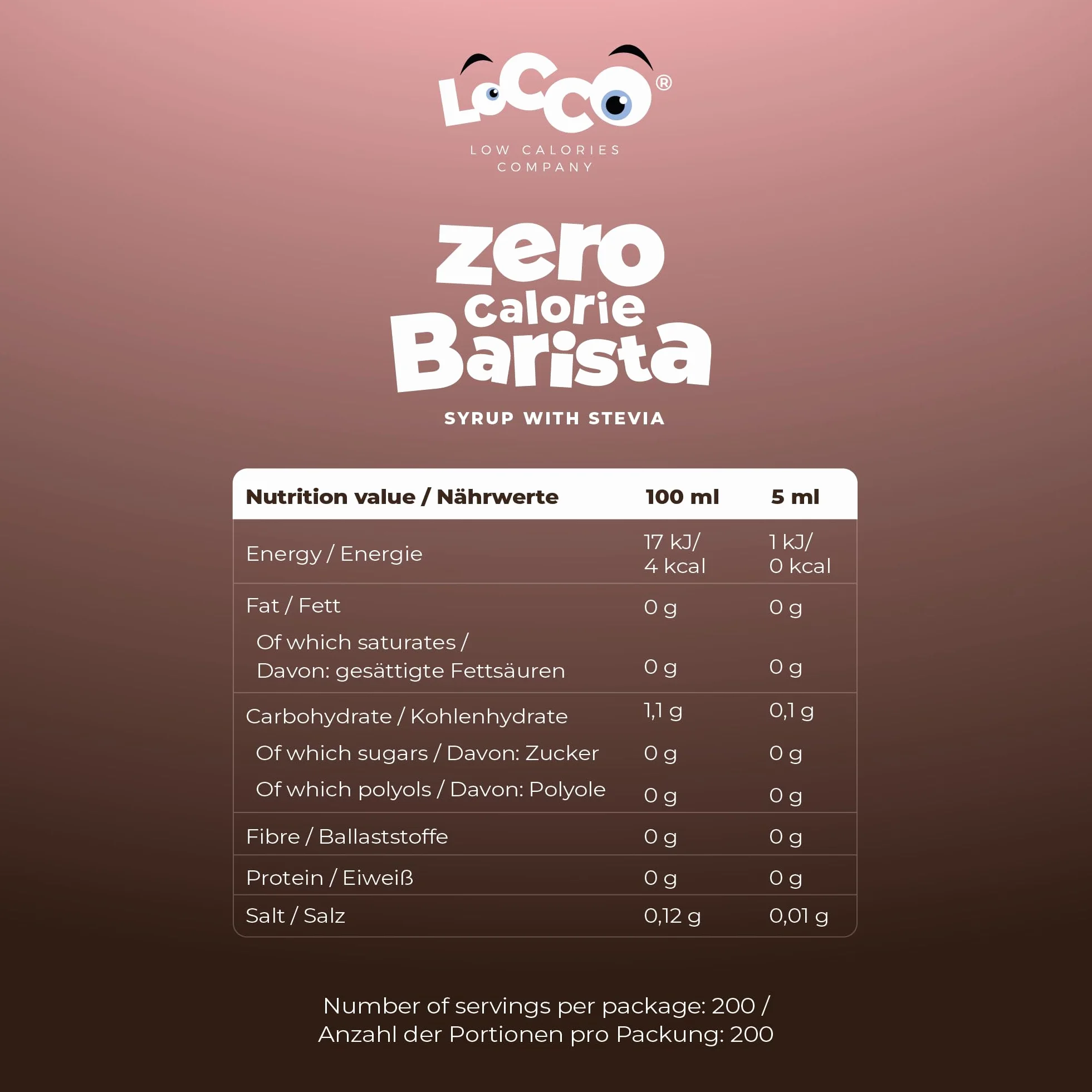LoCCo Bezkaloryczny Syrop Barista do Kawy ze Stewią – Zero Kalorii, Bez Cukru, Keto (Smak Piernikowy) 1L
