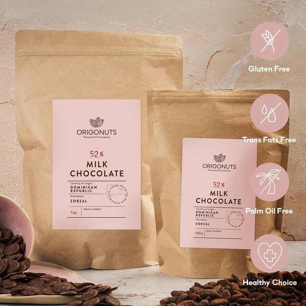 ORIGONUTS Dropsy Czekoladowe Czekolada do Topienia 52% Czekolady Mlecznej 1kg