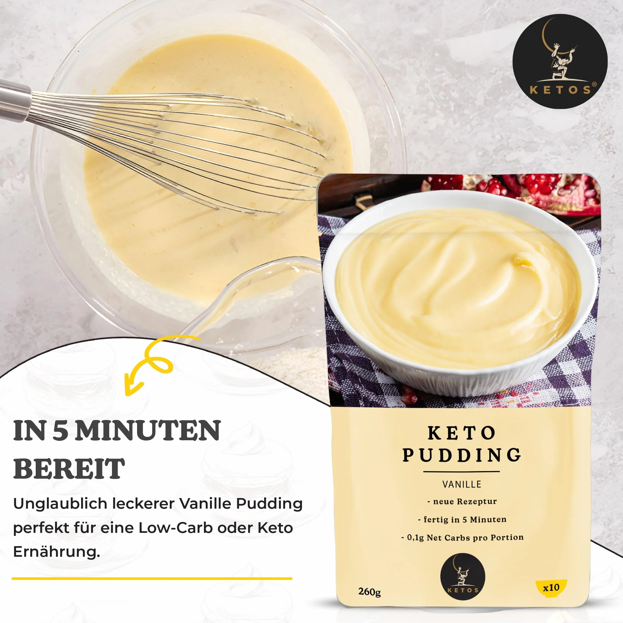 Keto Pudding duże opakowanie wanilii | do odżywiania niskowęglowodanowego i keto | 0,2 g węglowodanów netto | bogaty w błonnik