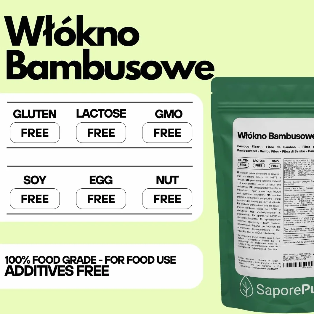SaporePuro Spożywcze włókno bambusowe - 100 gr - mąka o niskiej zawartości węglowodanów