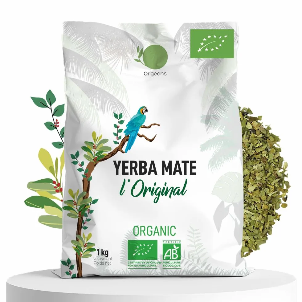 ORIGEENS Yerba Mate Organic 1KG - Zielona Yerba Maté bez dymu, bez łodygi, 0 pyłu