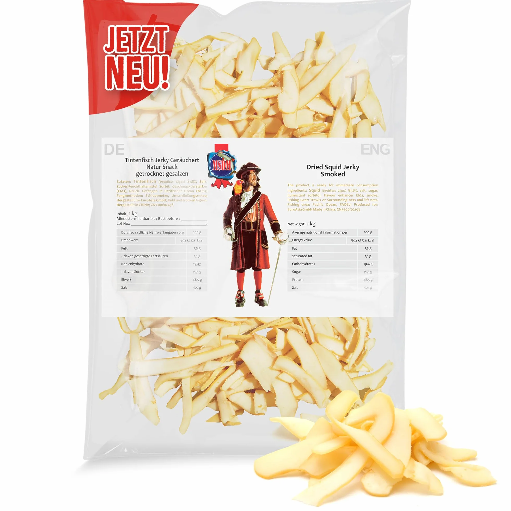 Kałamarnica wędzona 1 kg XXL opakowanie ryba Jerky High Protein przekąski suszona Omega 3 wołowina suszone mięso chipsy alternatywa