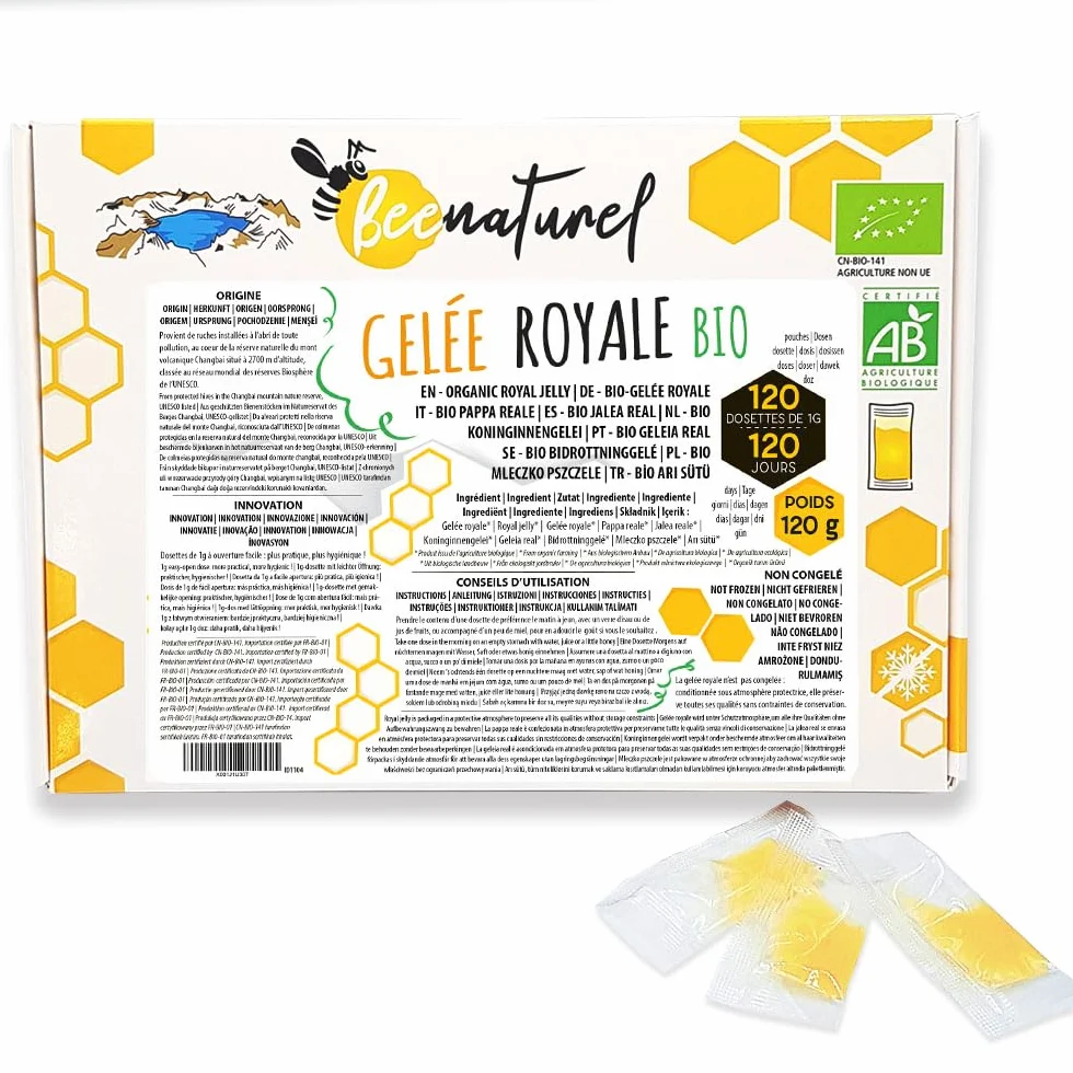 Organiczne mleczko pszczele 120 kapsułek 1g | Program zimowy 4 miesiące | Odporność dorosłych dzieci | 100% naturalny