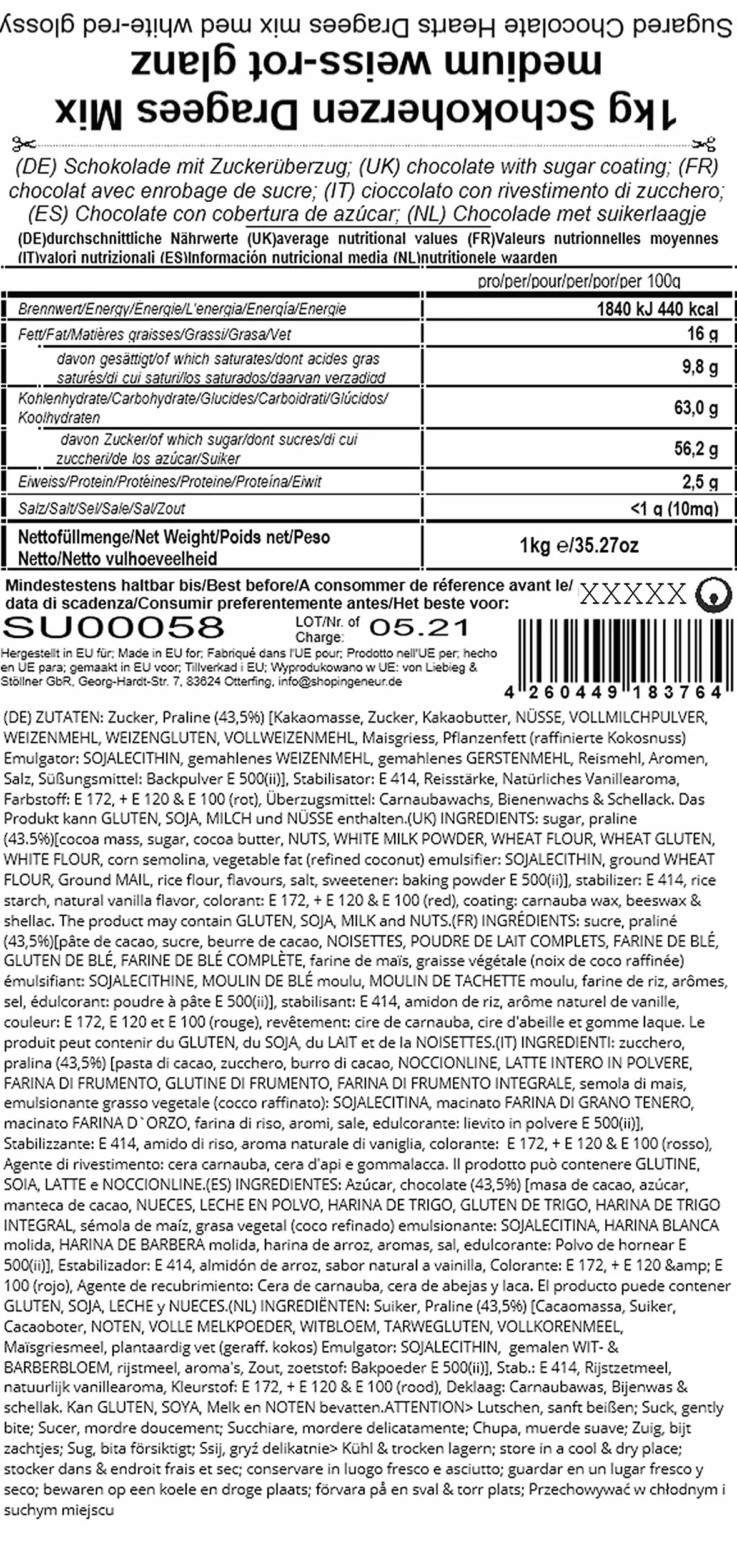 EinsSein 1 kg czekoladowych serc drażetki biało-brązowe perłowe prezenty dla gości wesele chrzest komunię urodziny dziecka