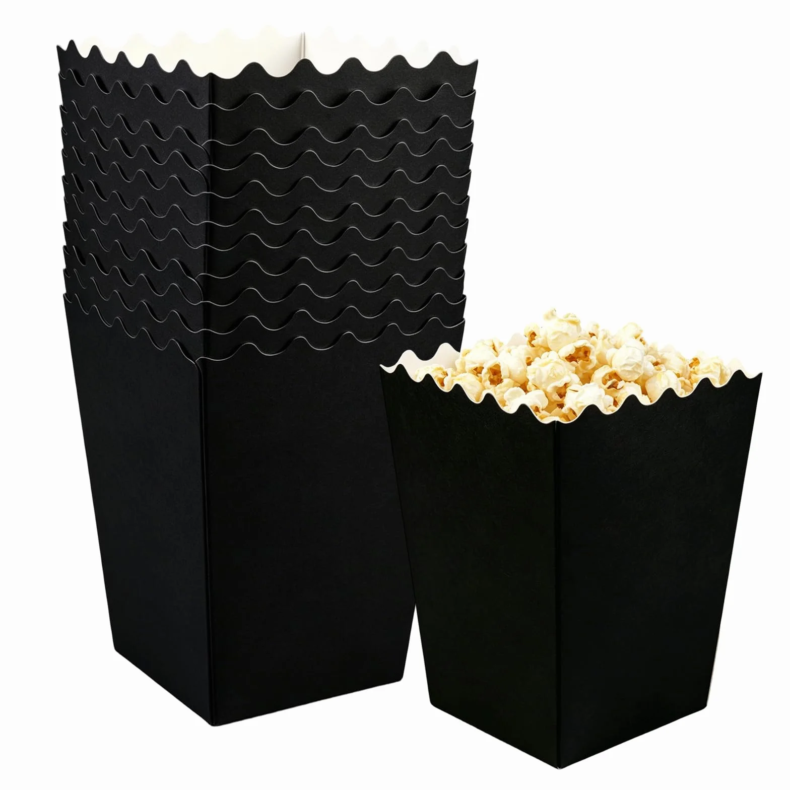24 sztuki kartonowych pudełek na popcorn, czarne torebki na popcorn, małe pudełka na popcorn z papieru, kartonowe pudełka na przekąski, wiaderko, na imprezy, uroczystości rodzinne, do kina, na