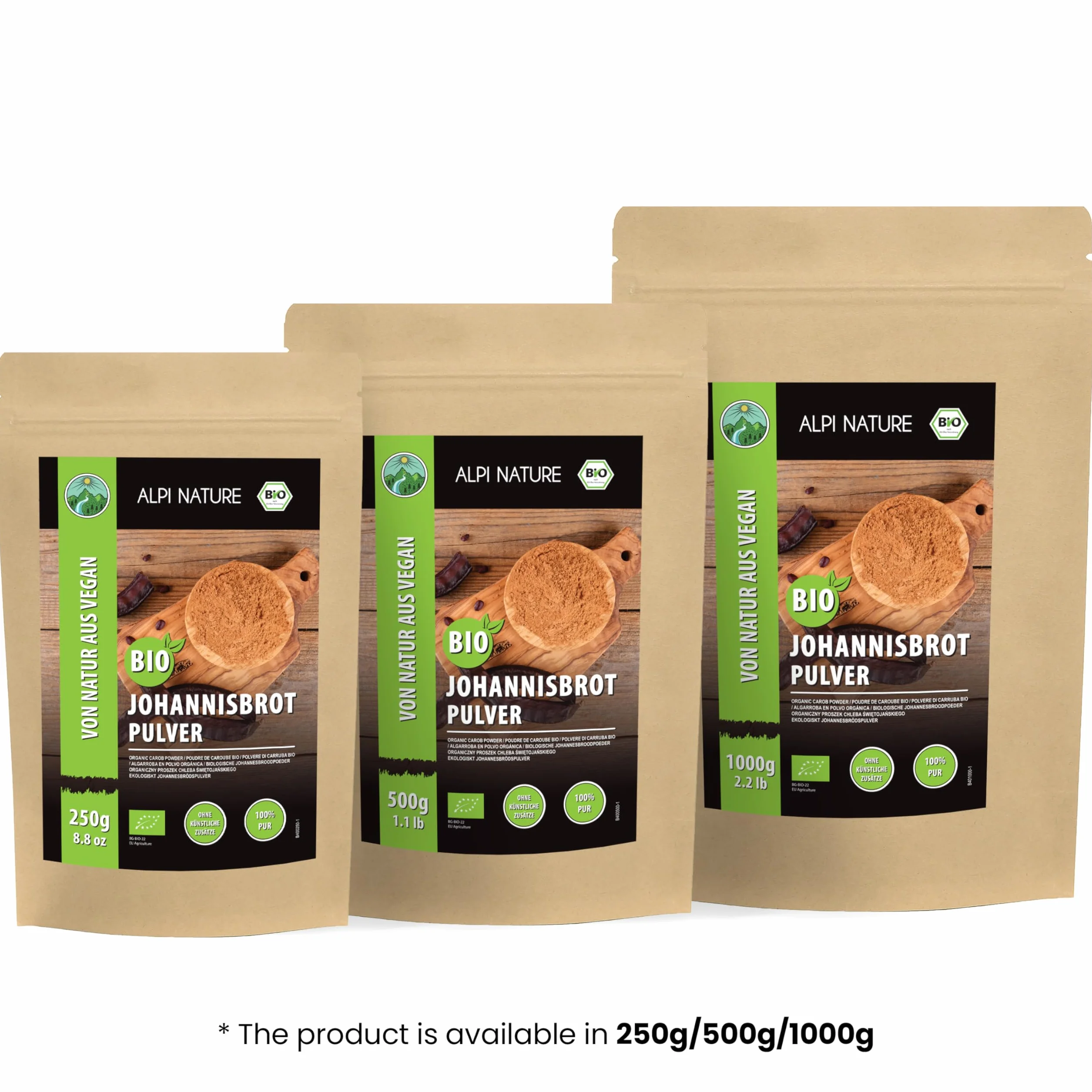 Alpi Nature Bio Carobpulver (500 g) organiczna johannisbrot grunt organiczny Johannisbrotpulver Dark bezglutenowy pozbawiony laktozy test laboratoryjny mąka wegańska mąka johannisbrot