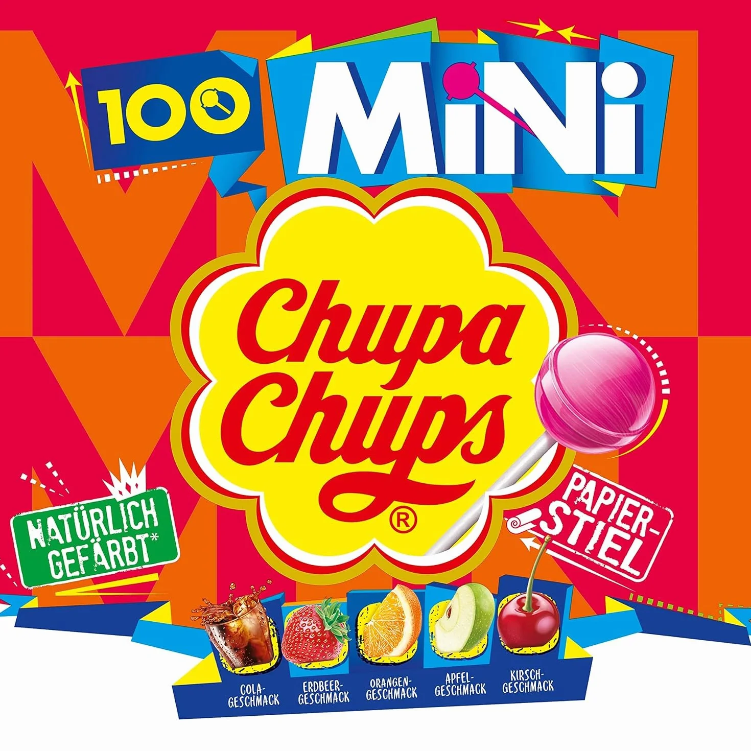 Chupa Chups Mini Classic Lizaki Owocowe, Pomarańczowy, 100 sztuk