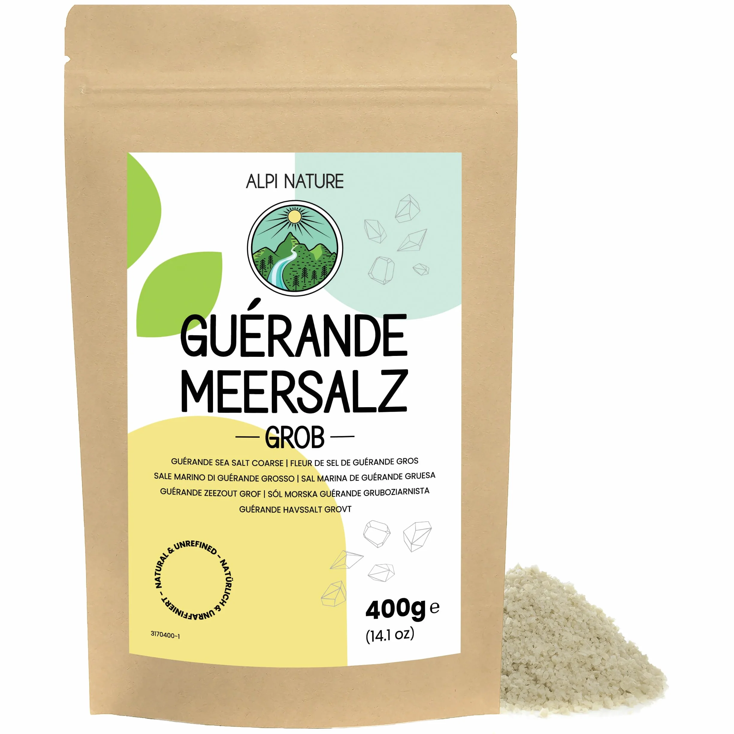 Alpi Nature Fleur de Sel de Guérande Gruboziarnista Sól 400g, Gruboziarnista Sól Morska z Guérande < 6 mm, Sel de Guérande ChNP