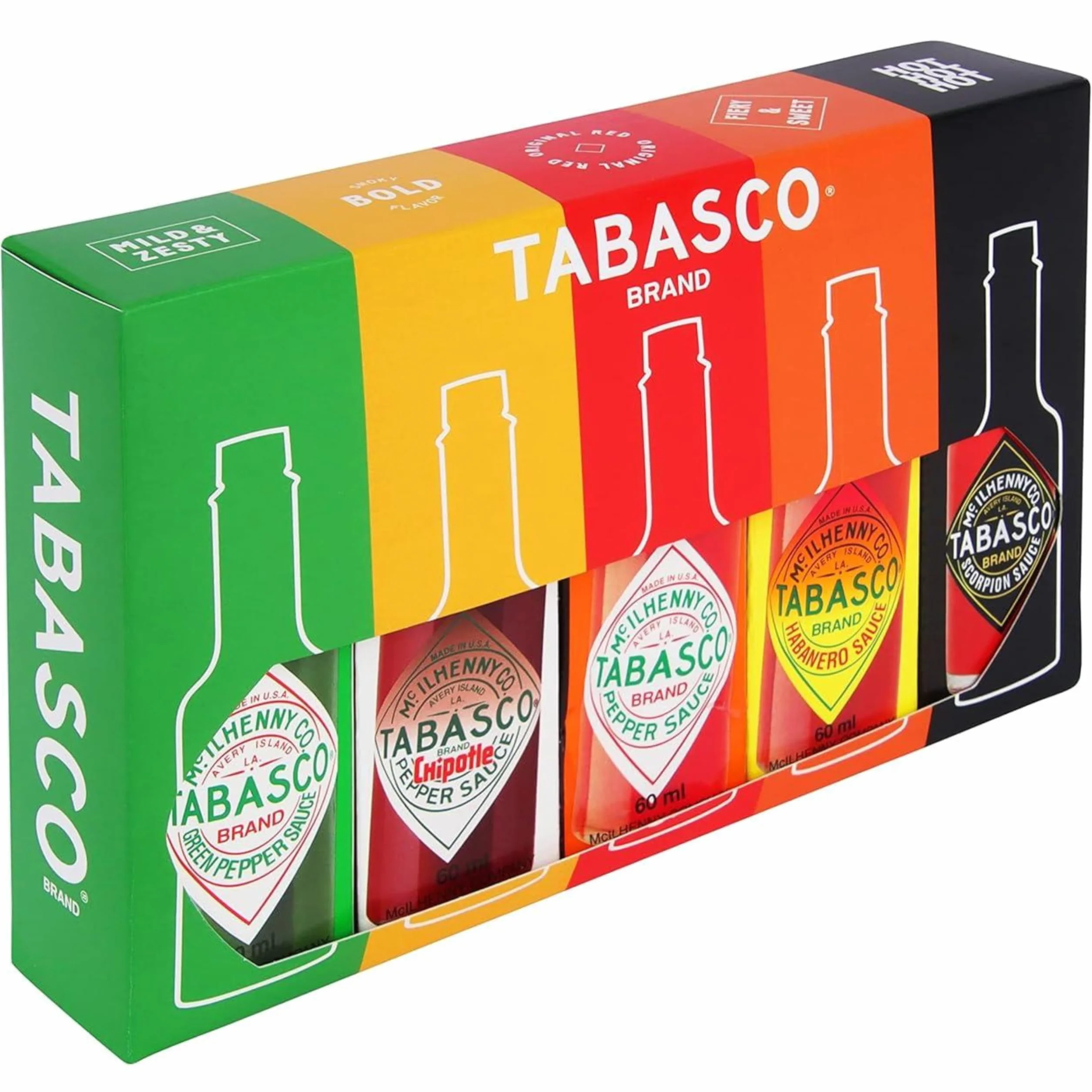 Tabasco Oryginalny zestaw upominkowy sosów Deluxe, 5 różnych smaków (5 x 60 ml), naturalne składniki