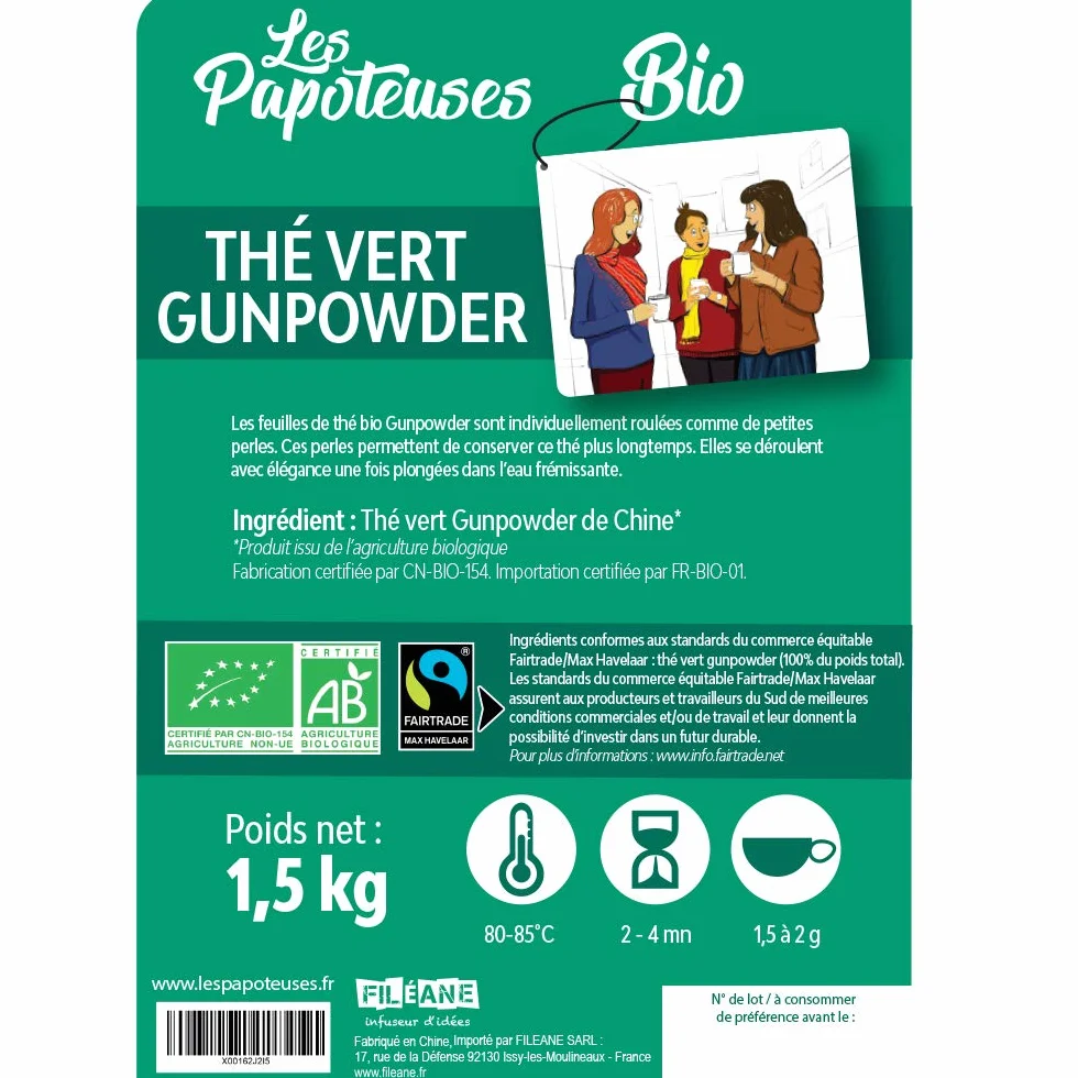 Zielona herbata Gunpowder z całych liści 1500g organiczna Sprawiedliwy Handel z Chin