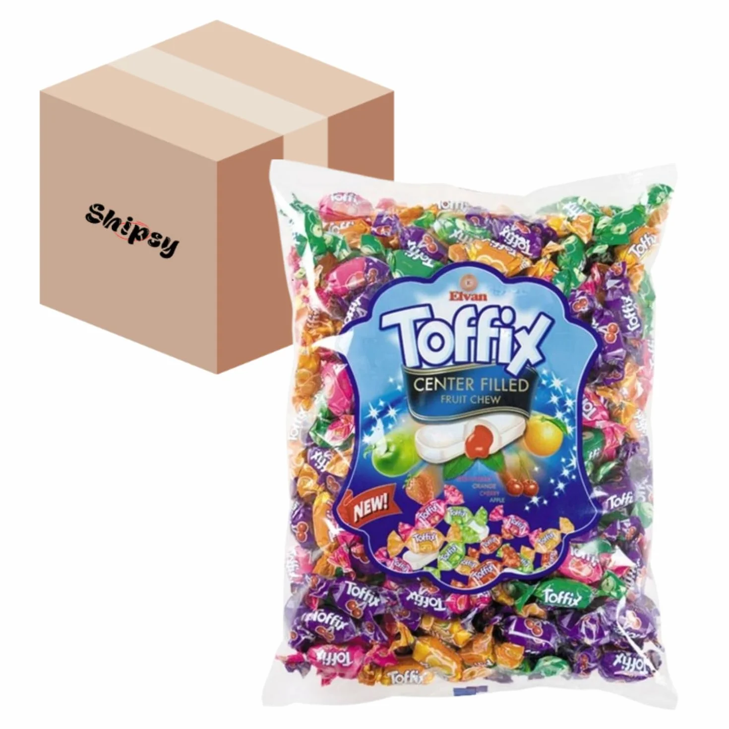 Elevan Toffix Cukierki owocowe nadziewane 100% sokiem owocowym + Shipsy Box