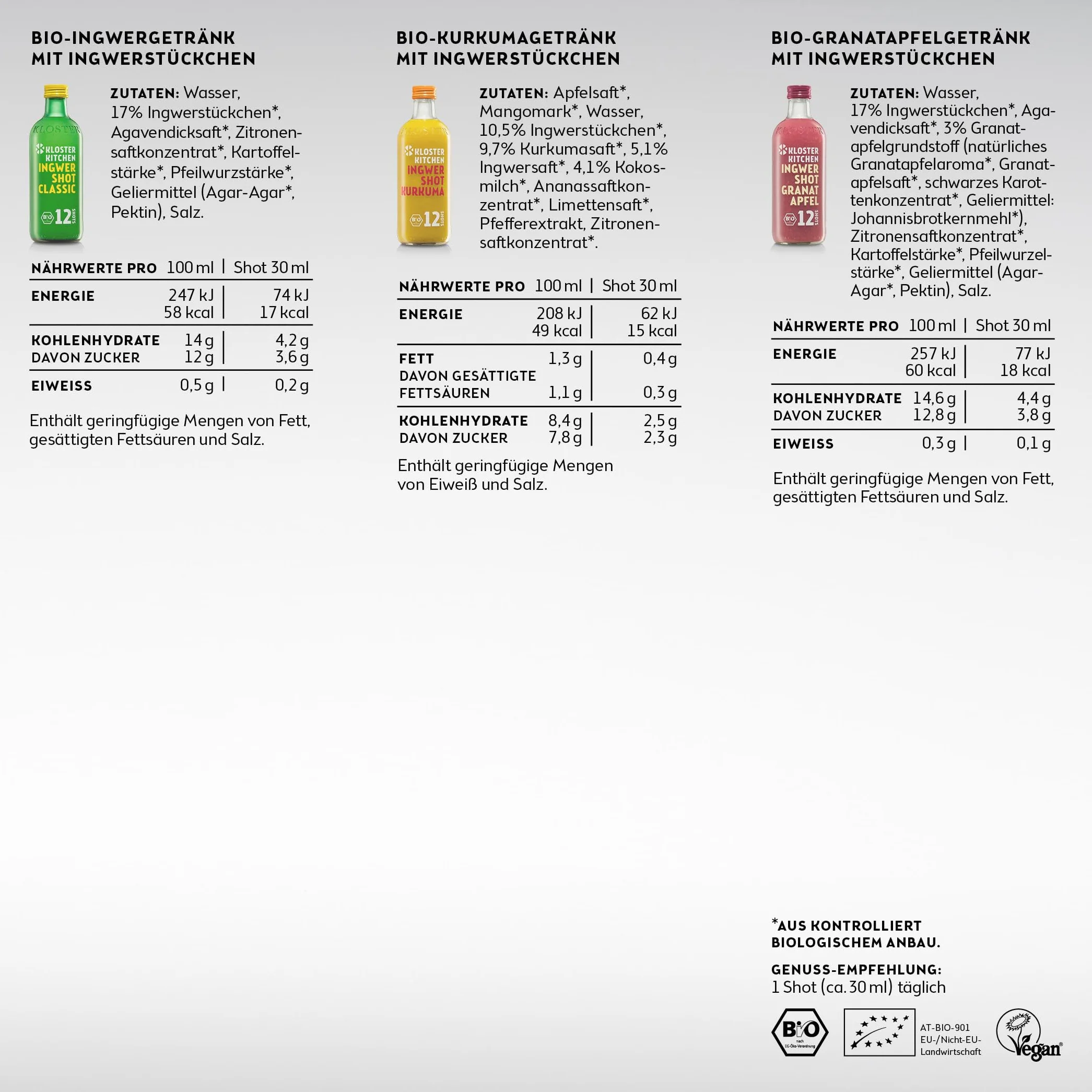 Kloster Kitchen organiczny imbir z małymi kawałkami 360 ml 12 shotów wegańskie