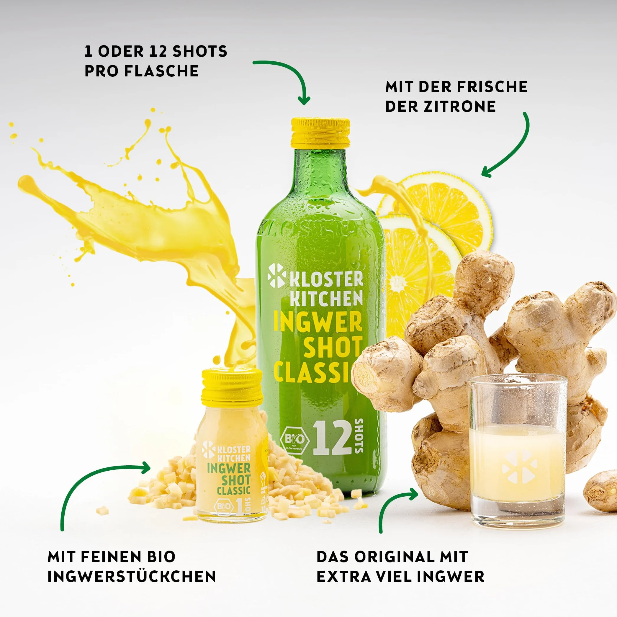 Kloster Kitchen organiczny imbir z małymi kawałkami 360 ml 12 shotów wegańskie