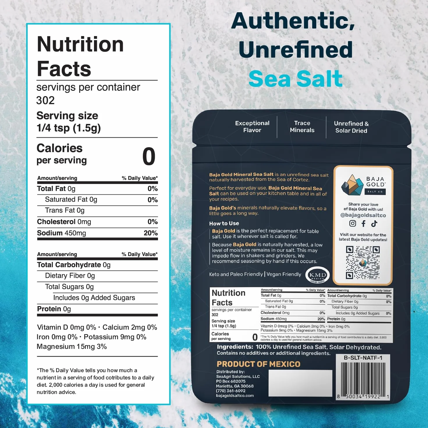 Baja Gold Mineral Sea Salt Natural Grain Crystals 1 Lb Bag