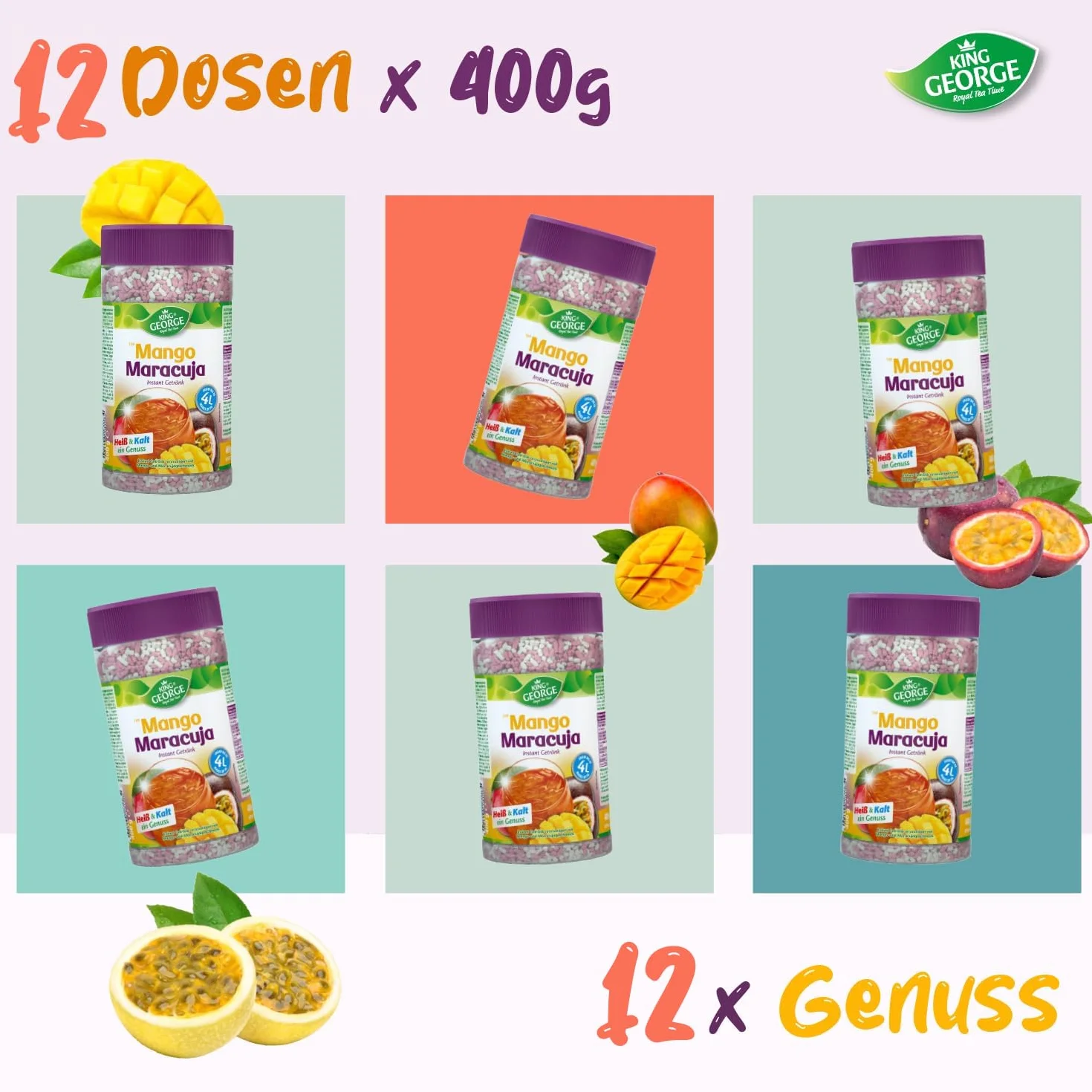 KING GEORGE Mango Maracuja 12 x 400 g Instant Ice Tea Mix Napój w proszku