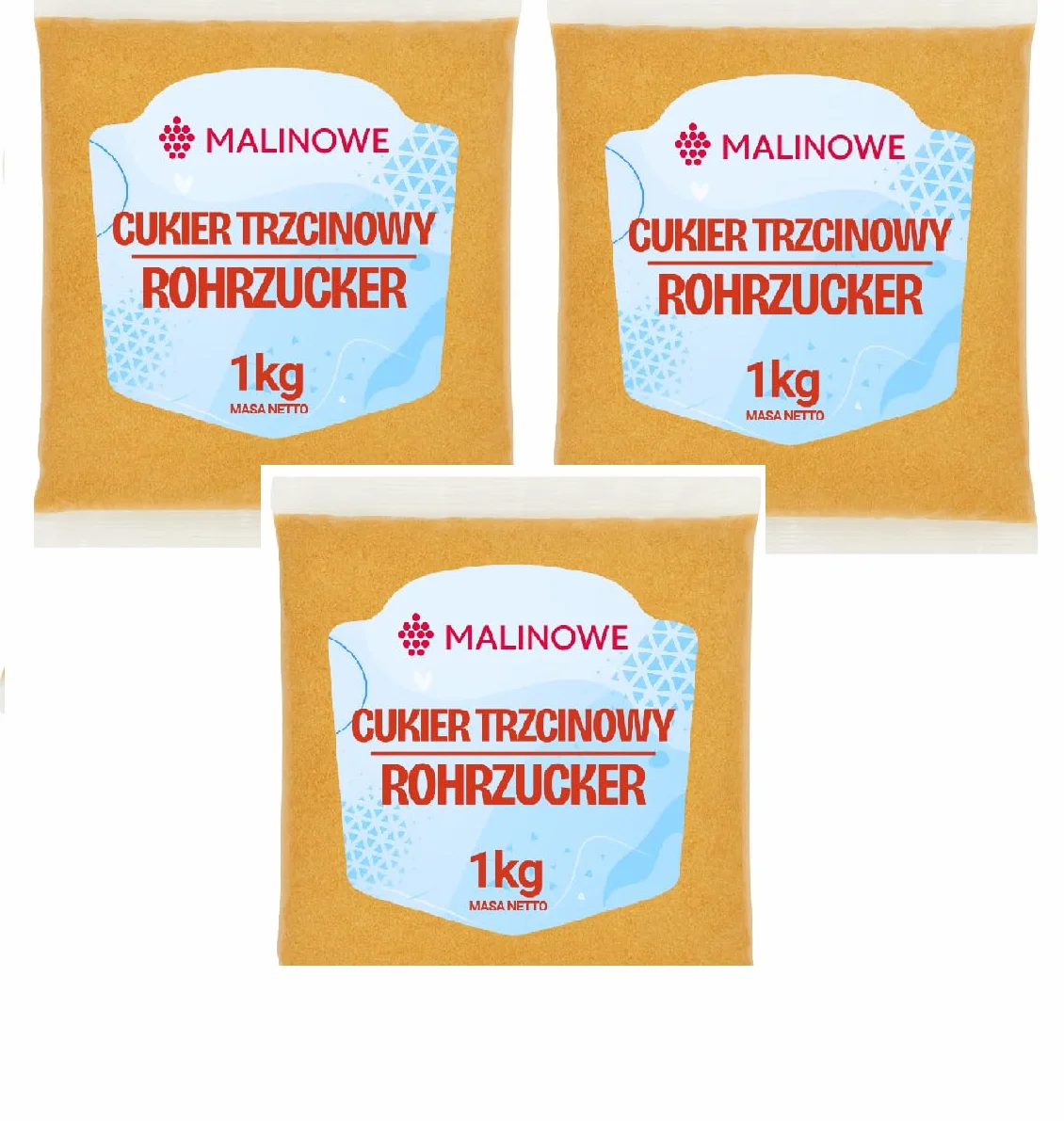 Malinowe CUKIER TRZCINOWY 3x1kg Zestaw Brązowy Słodzik