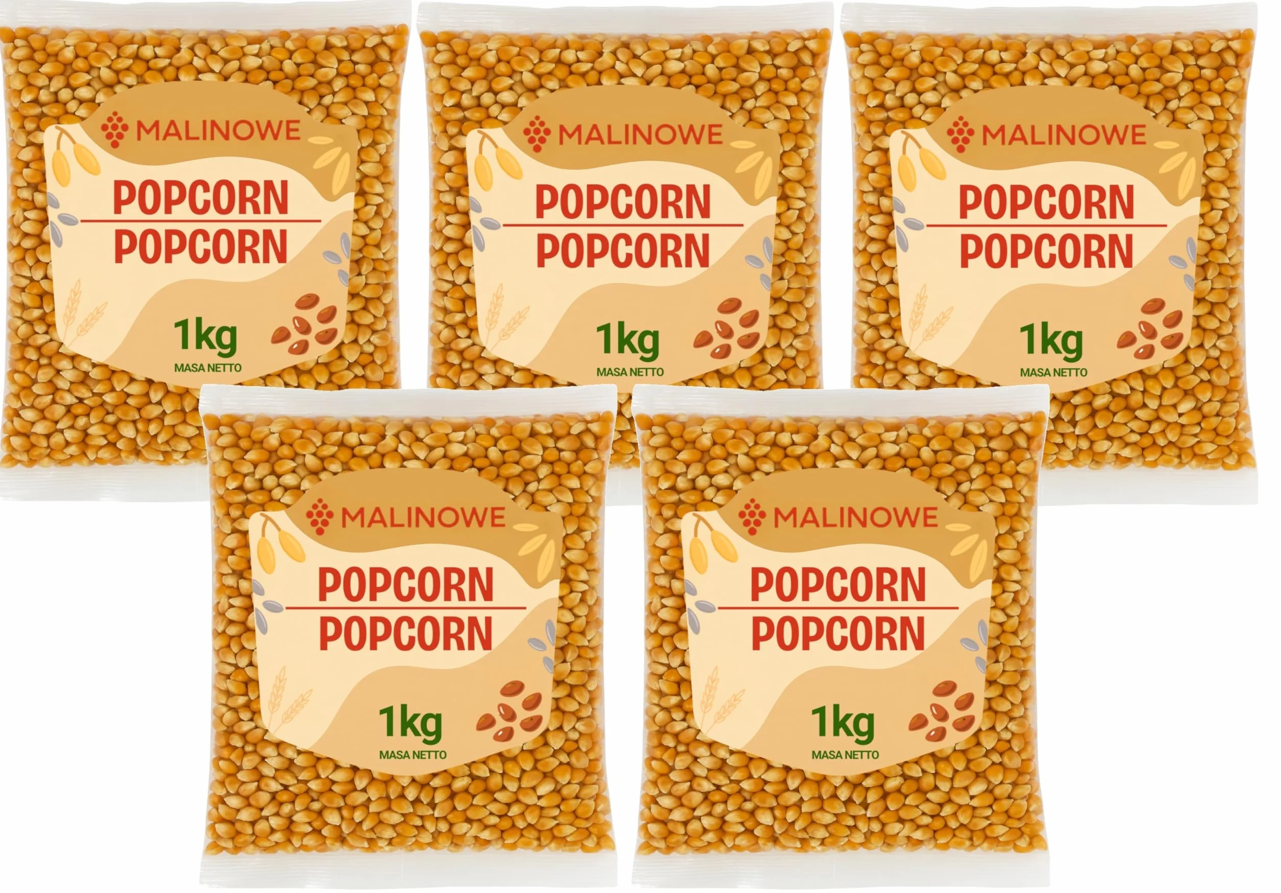 Malinowe POPCORN ZIARNO 5x1kg Zestaw Kukurydza Do Prażenia