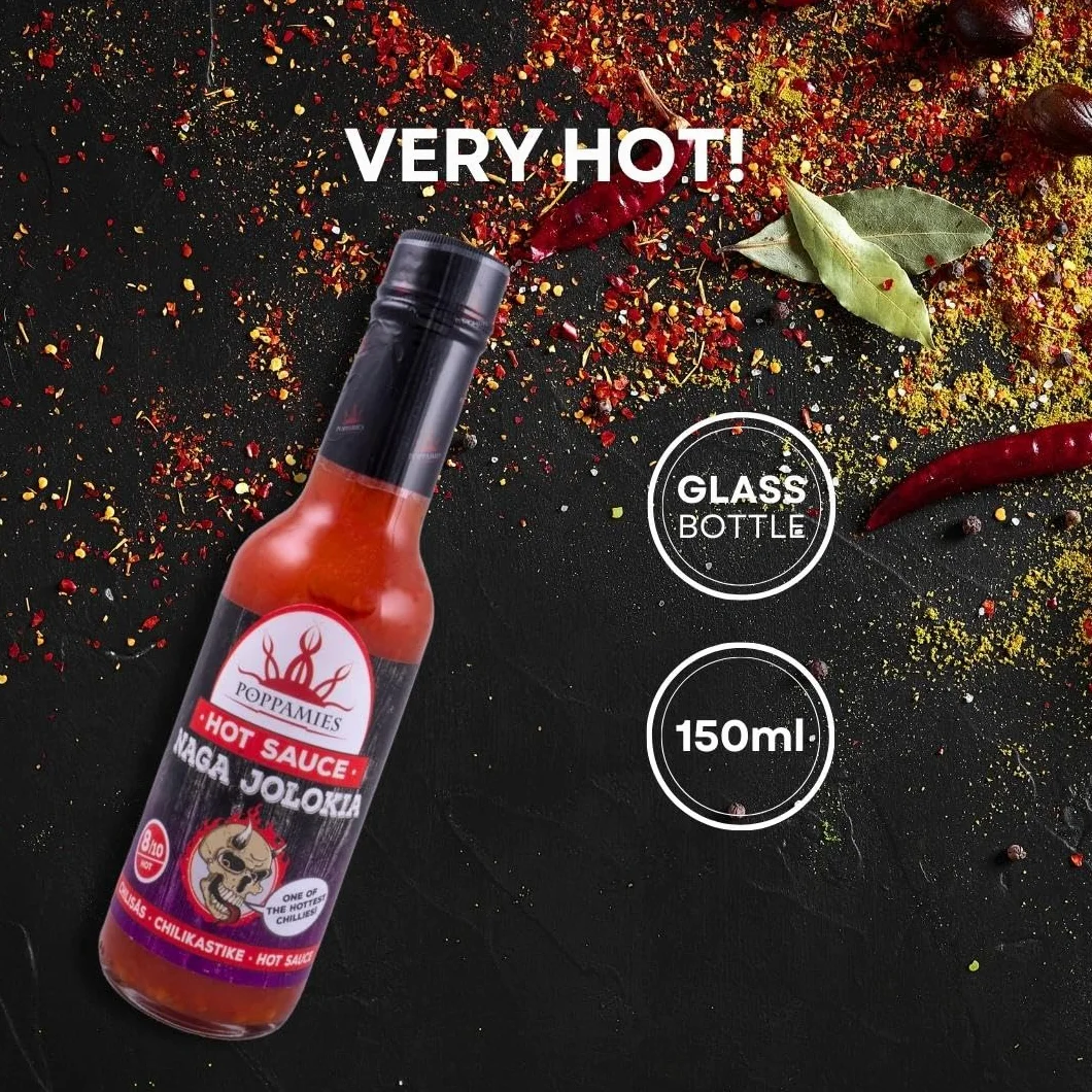 Poppamies Naga Jolokia Hot Sauce - bezglutenowy, bez laktozy, wegański - Pikantność: 8/10-150ml
