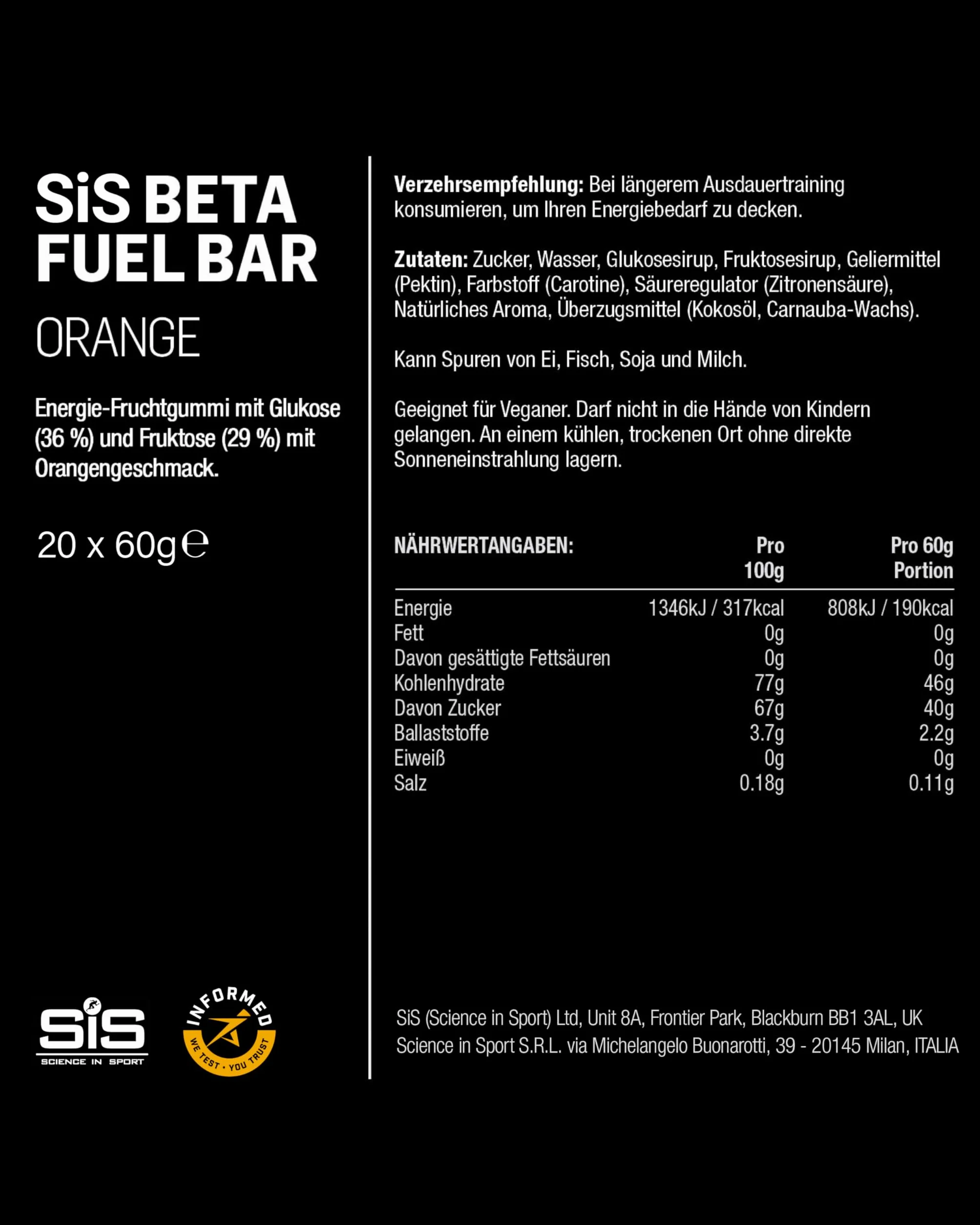 SIS Beta Fuel Energy Chews Orange 20x60g Batony Energetyczne