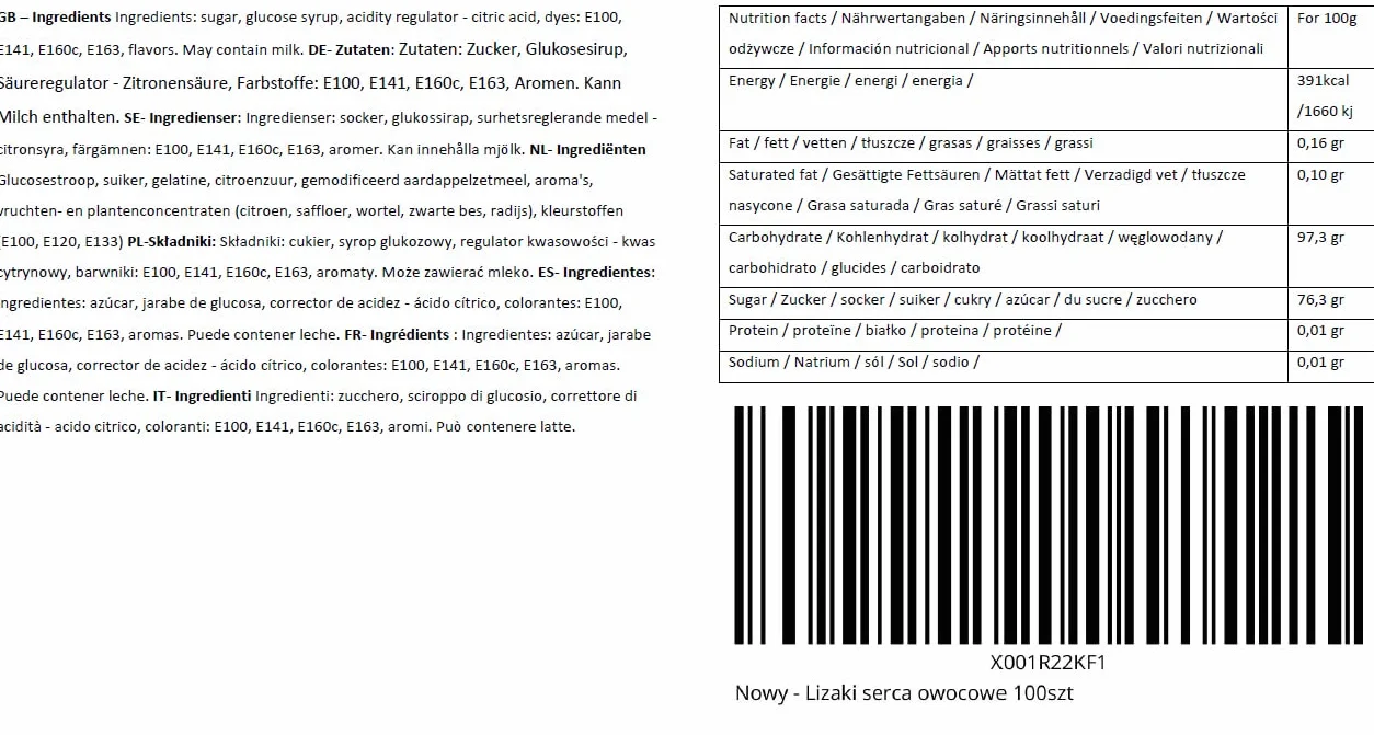 Lizaki serca owocowe 100szt