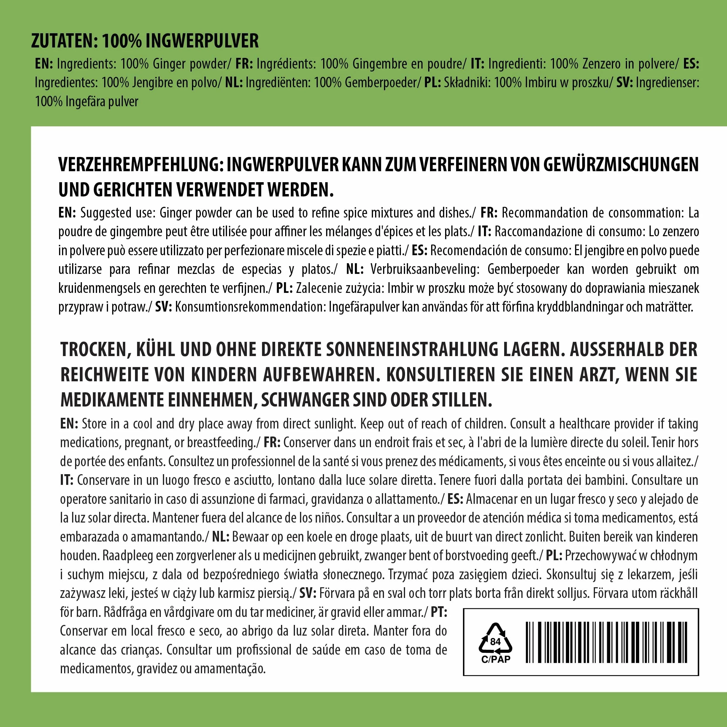 Alpi Nature Proszek z Imbiru 500g, Suszony i Mielony Korzeń Imbiru do Gotowania i Pieczenia