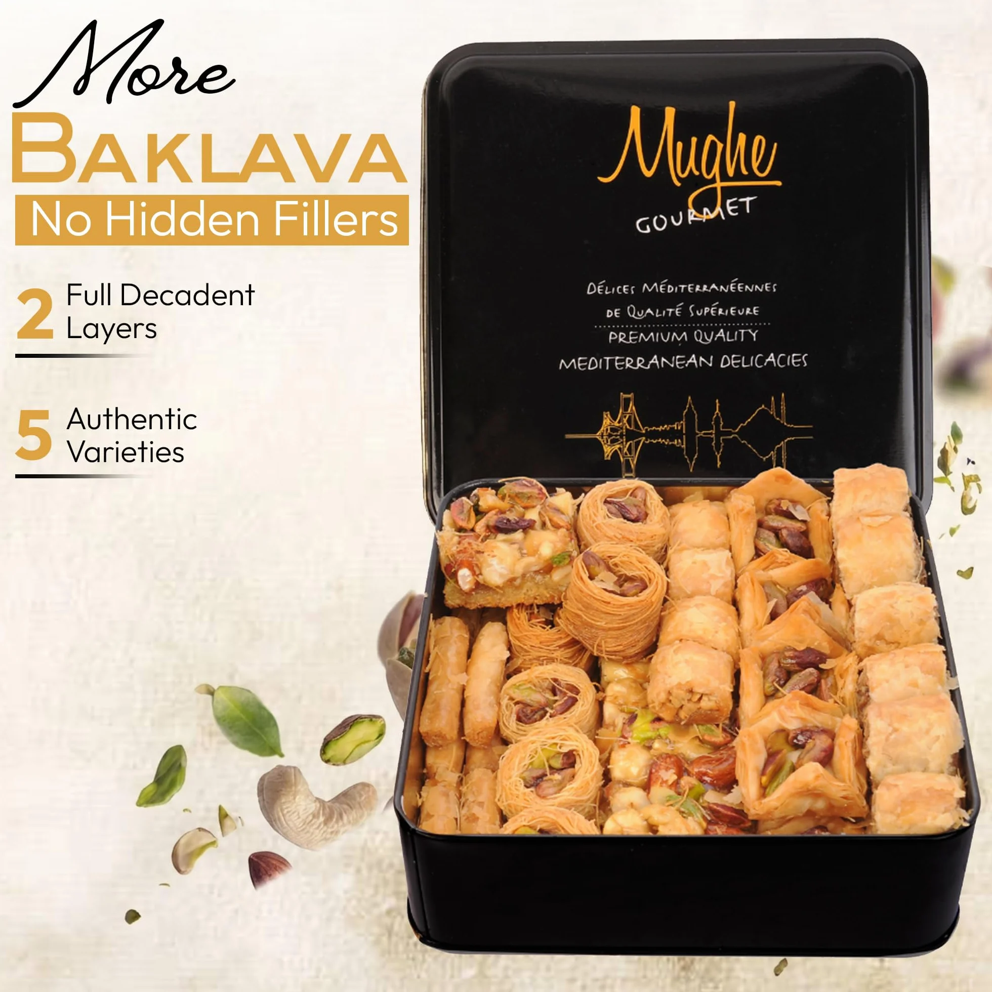 Baklava zestaw upominkowy 800 g 52 sztuki dwuwarstwowe ciasta liściastego Mix Gourmet