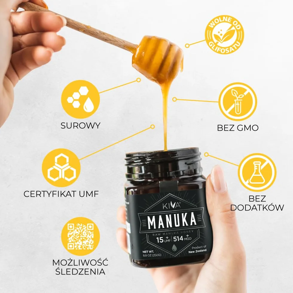 Kiva Surowy Miód Manuka UMF 15+ MGO 514+ 250g Nowa Zelandia