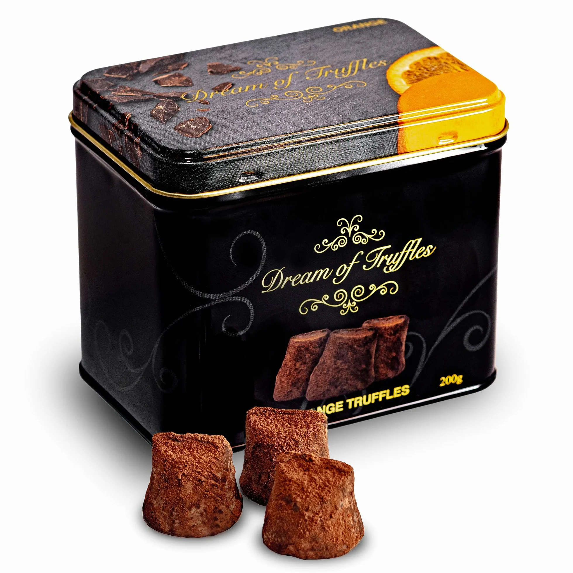 Dream of Truffles Trufle pomarańczowe premium, puszka 200 g, 20-22 sztuki, szwedzka czekolada