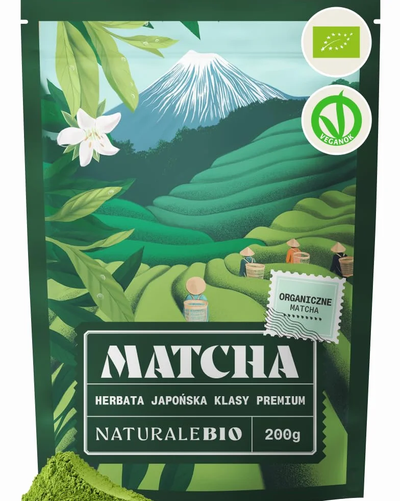 NaturaleBio Premium Matcha w Proszku 200g - Organiczna Japońska Zielona Herbata Matcha USDA - Wegańska do Latte, Smoothie i Wypieków