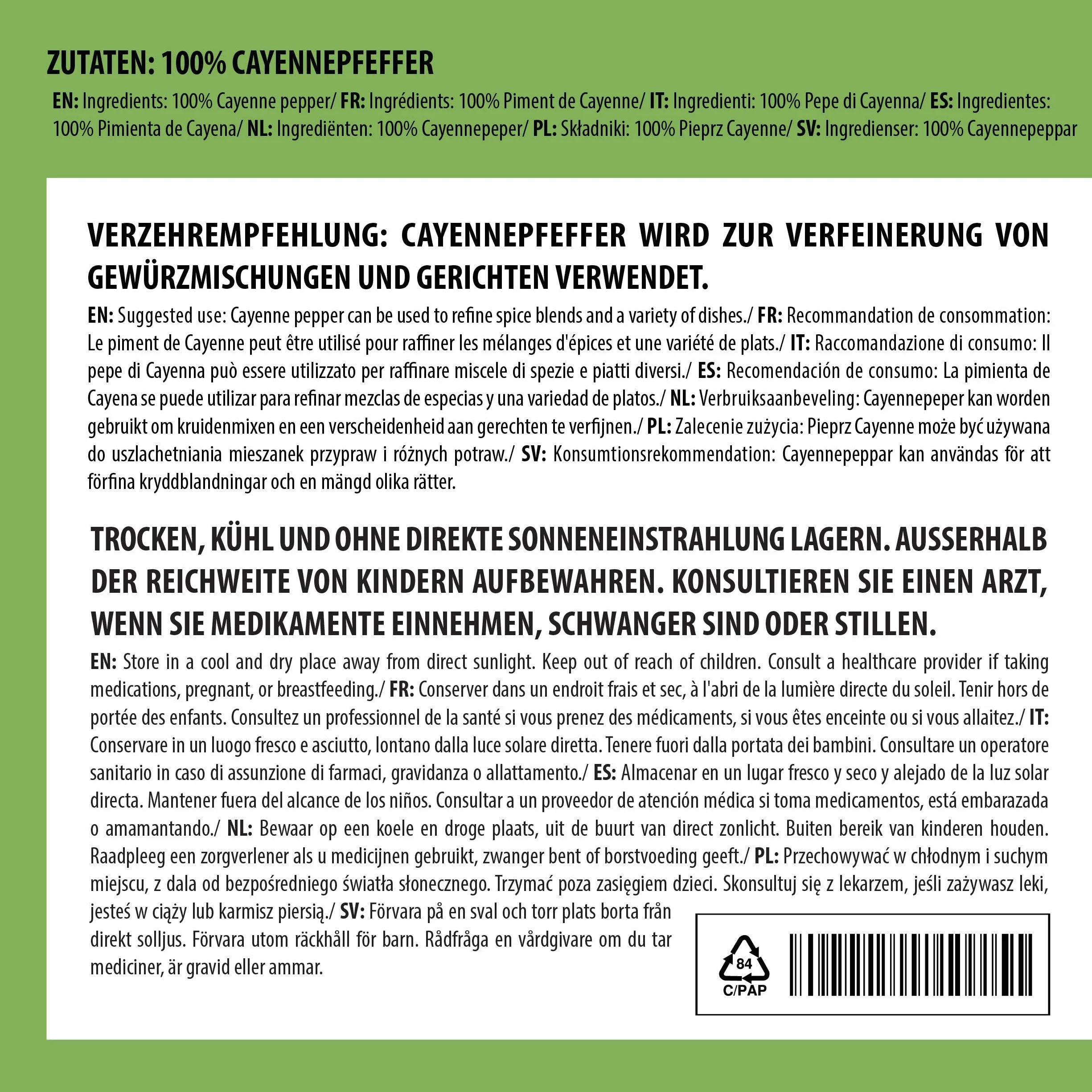 Alpi Nature Proszek z Papryki Cayenne 500g, Mielona Papryczka Chili Cayenne, Ostry Proszek Chili