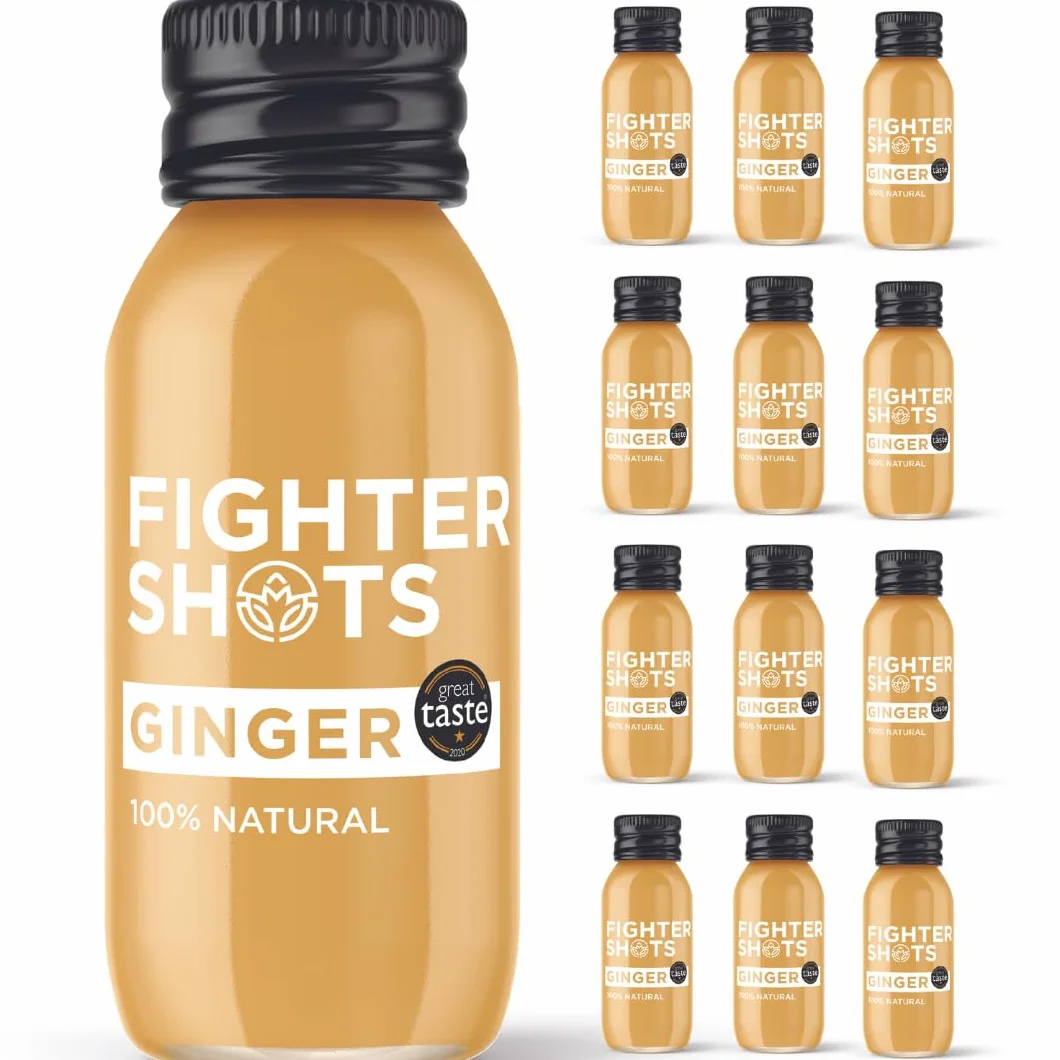 Fighter Shots shoty imbirowe 12x60ml 27g tłoczonego na zimno świeżego korzenia imbiru 100% Naturalne