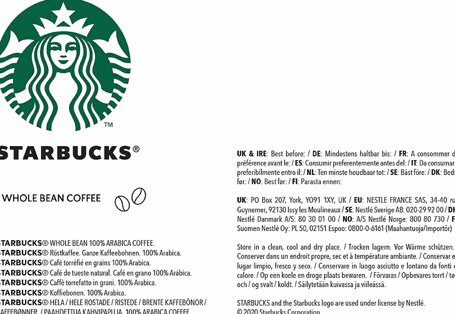 STARBUCKS Espresso Roast Kawa Ziarnista 200g Zestaw 6 sztuk
