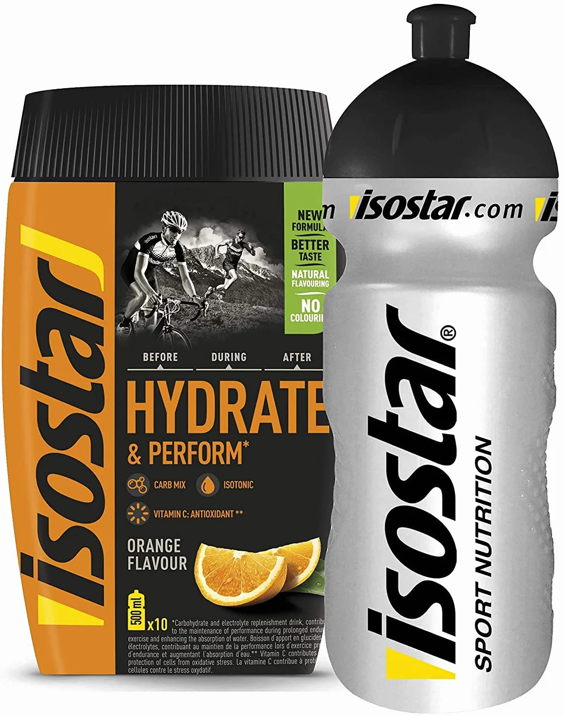 Isostar Hydrate & Perform Iso Drink 400 g izotoniczny proszek elektrolitowy pomarańczowy + butelka 0,5 l