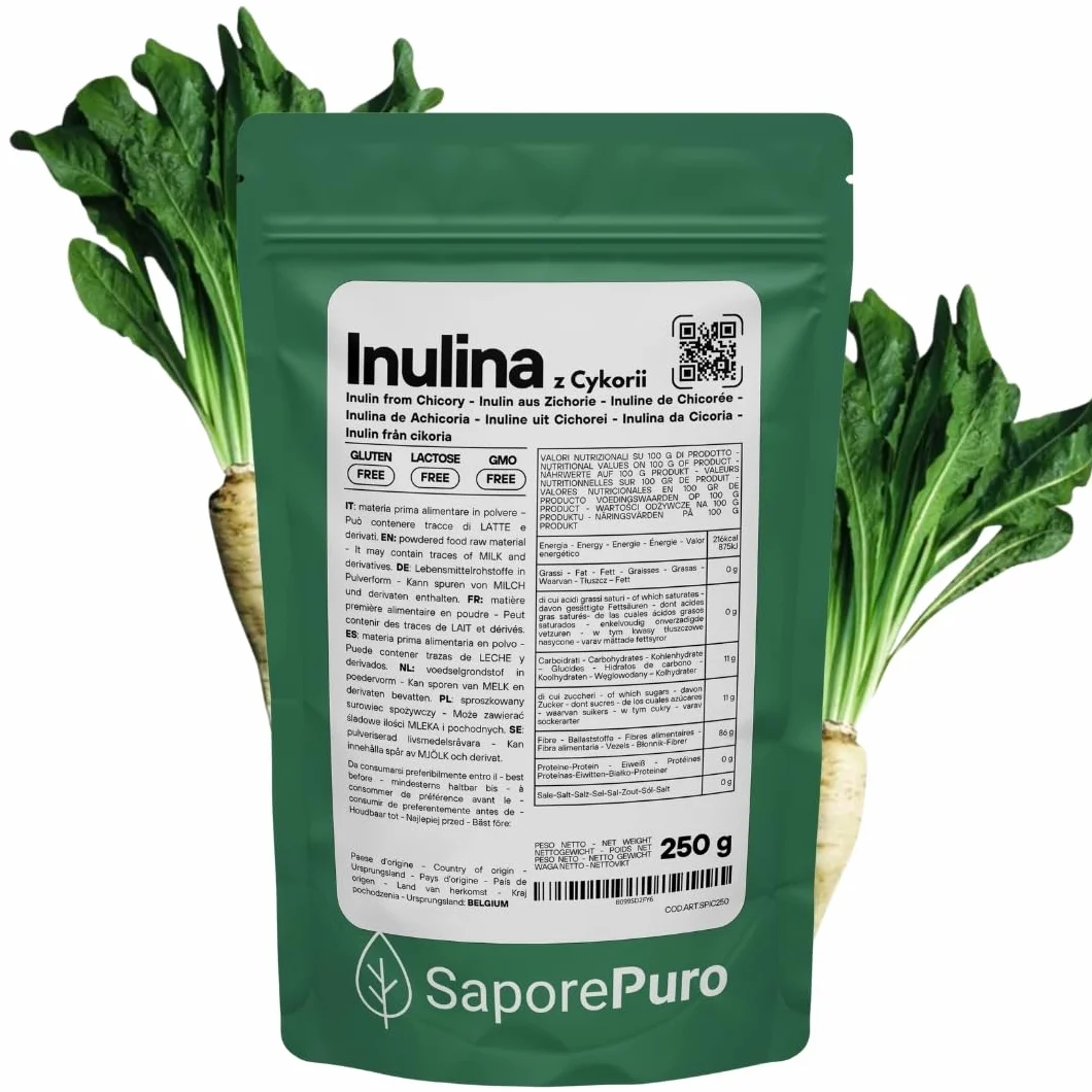 SaporePuro Inulina w proszku 250 gr - Błonnik z korzeni cykorii - naturalny prebiotyk - KRÓTKI ŁAŃCUCH