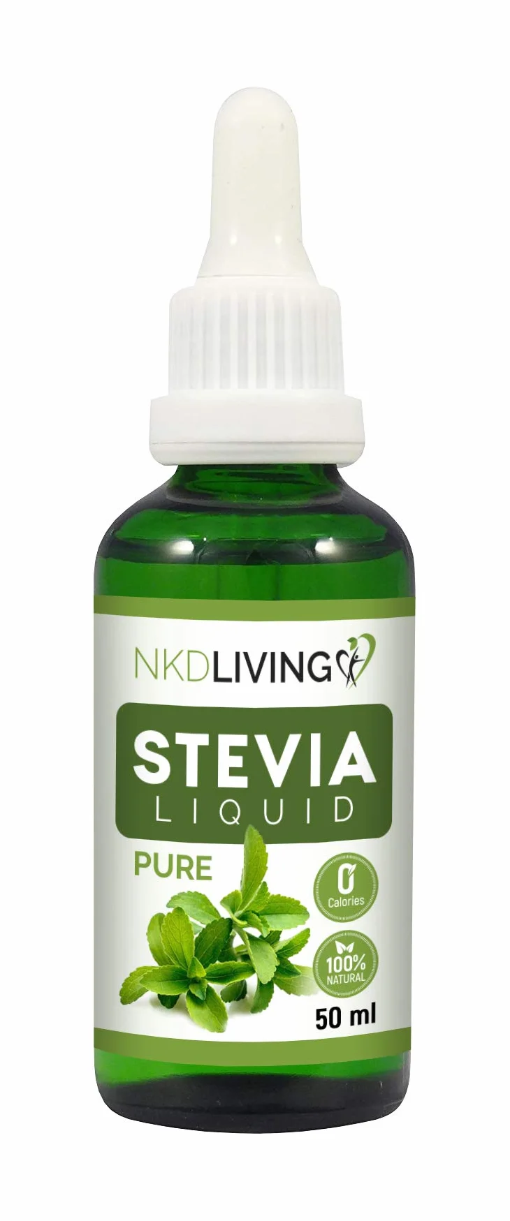 NKD Living Krople Stevia Liquida Pure 50 ml - czysta stewia, bez dodatku smaku - ze szklanym zakraplaczem