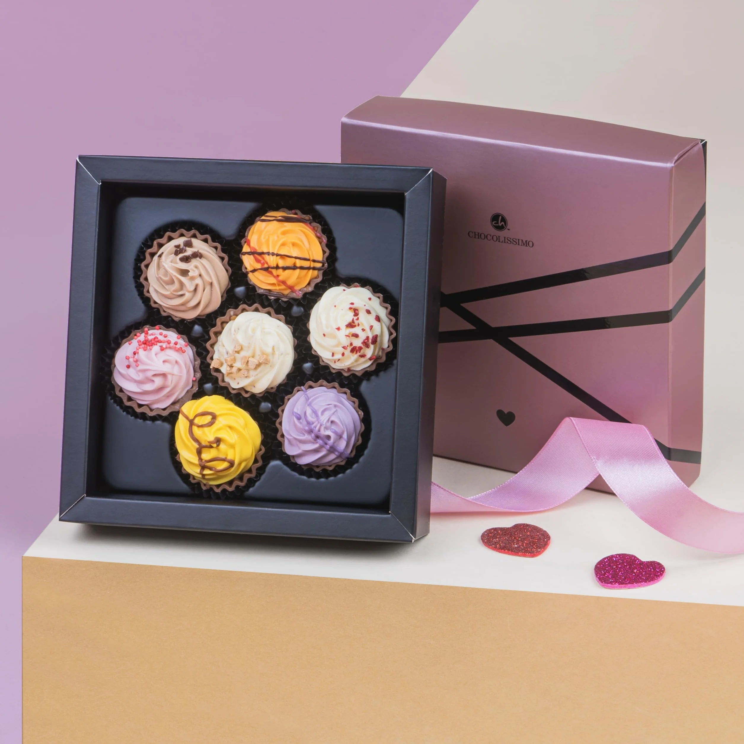 Babeczki czekoladowe Cupcakes 7 x - pralinki | czekolada | impreza | przyjęcie | prezent | dzieci | dla mężczyzn | dla kobiet | do domu | ozdoba | dekoracja | słodycze | pyszne | eleganckie | wesele | urodziny | rocznica | wesele | imieniny | walentynki |