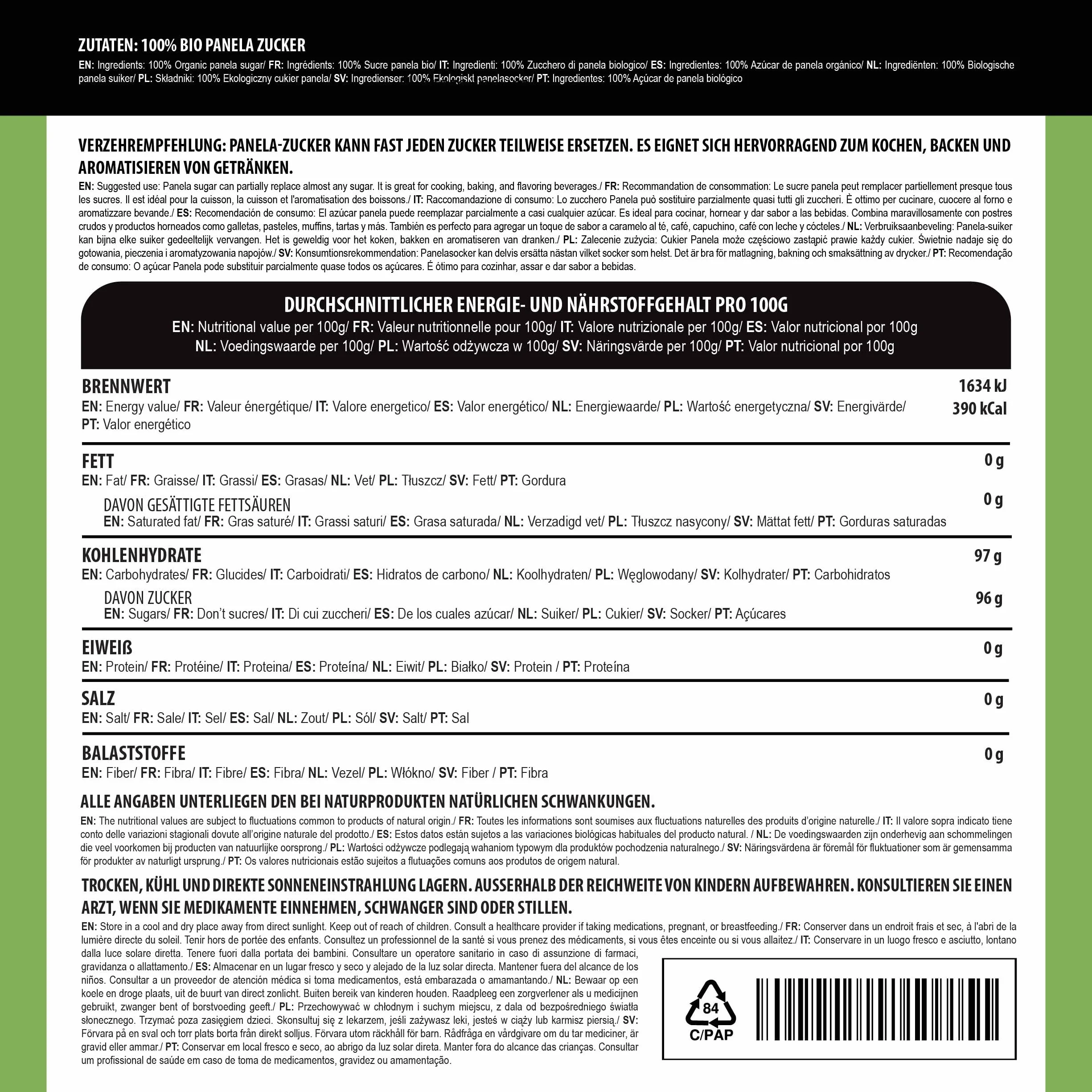 Alpi Nature Ekologiczny Cukier Panela 1kg, Nierafinowany Surowy Cukier Trzcinowy, Naturalny Słodzik