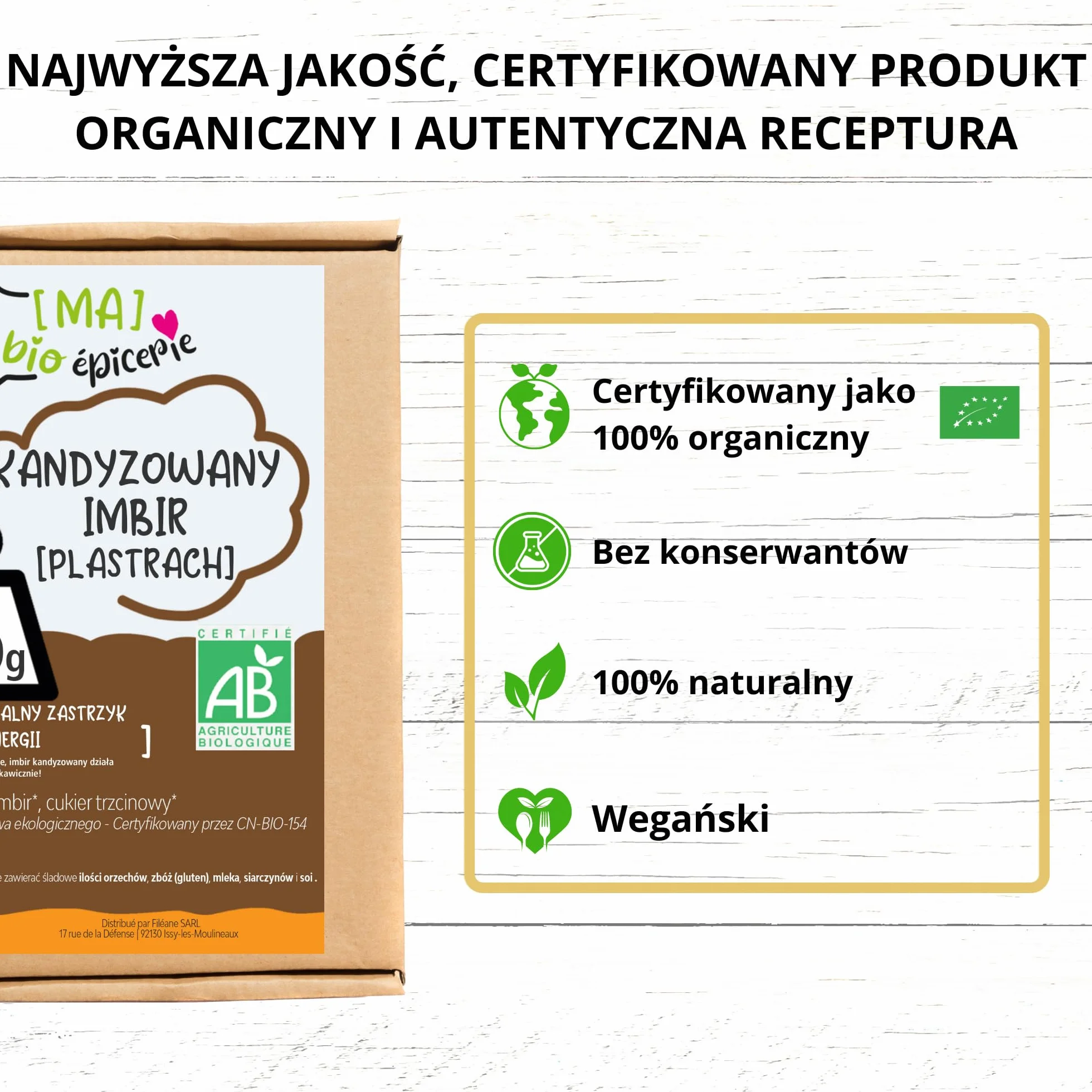 Kandyzowany imbir bio słupki 940g Certyfikat Bio