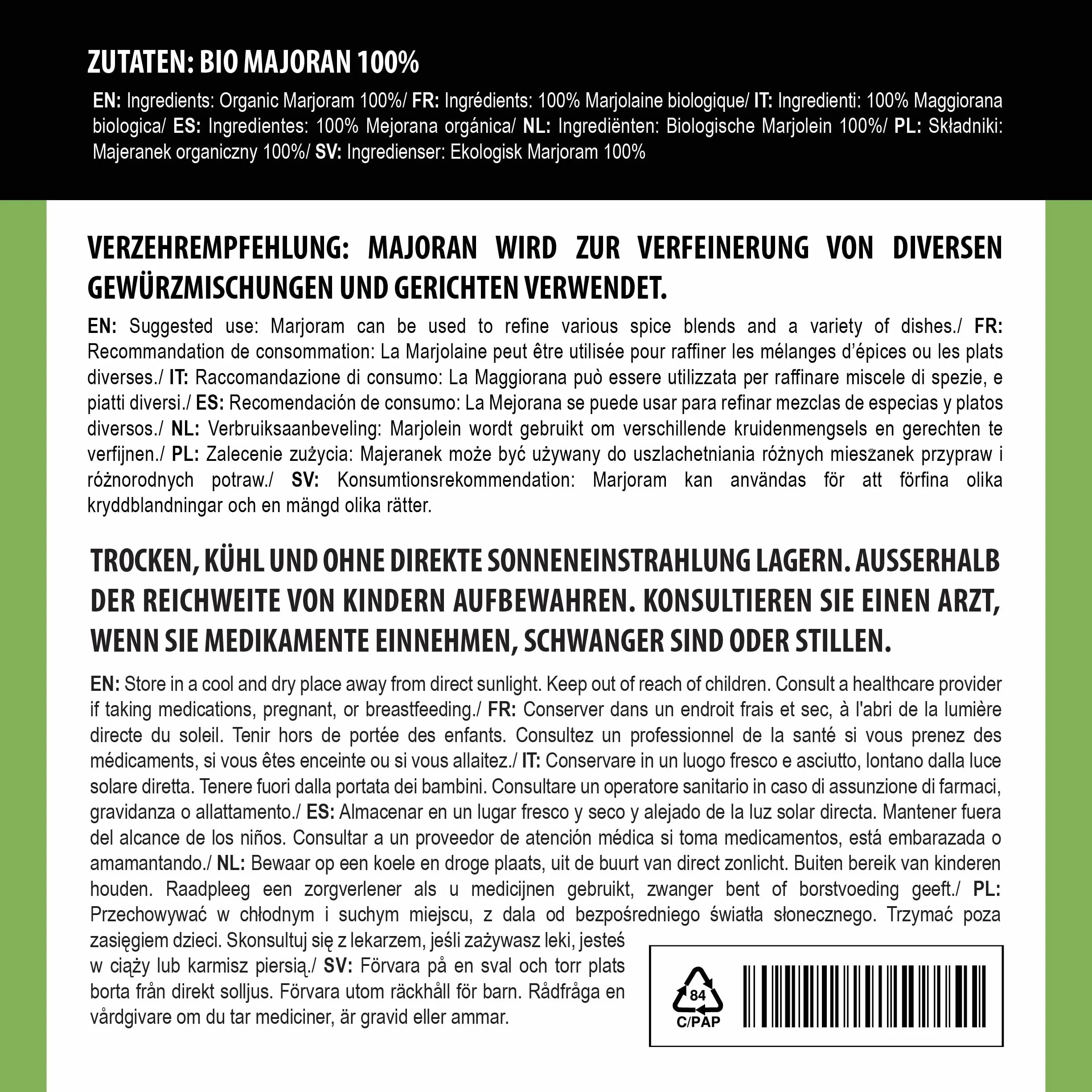 Alpi Nature Bio Majoran Reblelt (250 g) suszone majoran z kontrolowanej uprawy organicznej bez glutenu bez laktozy testu laboratoryjnego wegańskiego 100% naturalnego