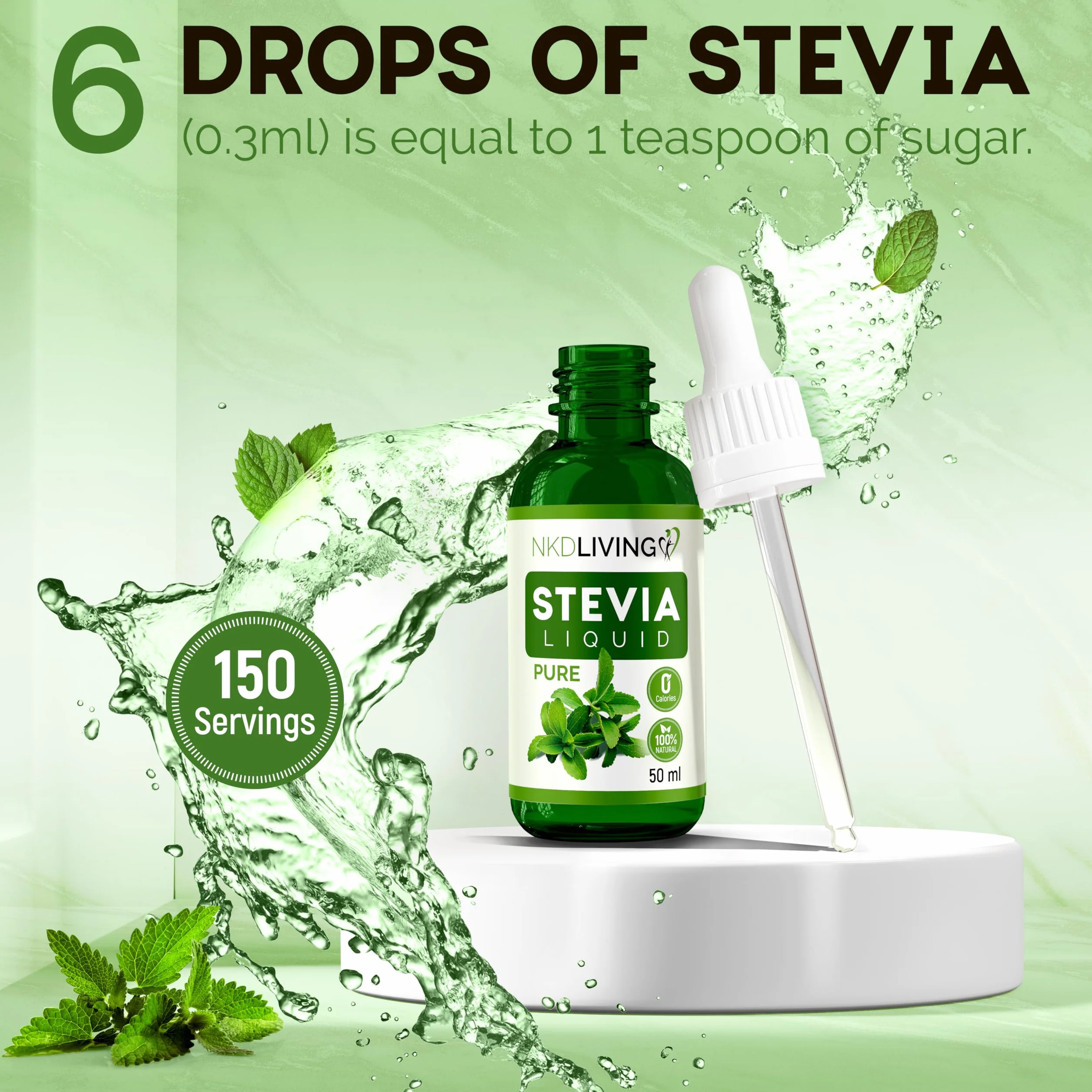 NKD Living Krople Stevia Liquida Pure 50 ml - czysta stewia, bez dodatku smaku - ze szklanym zakraplaczem