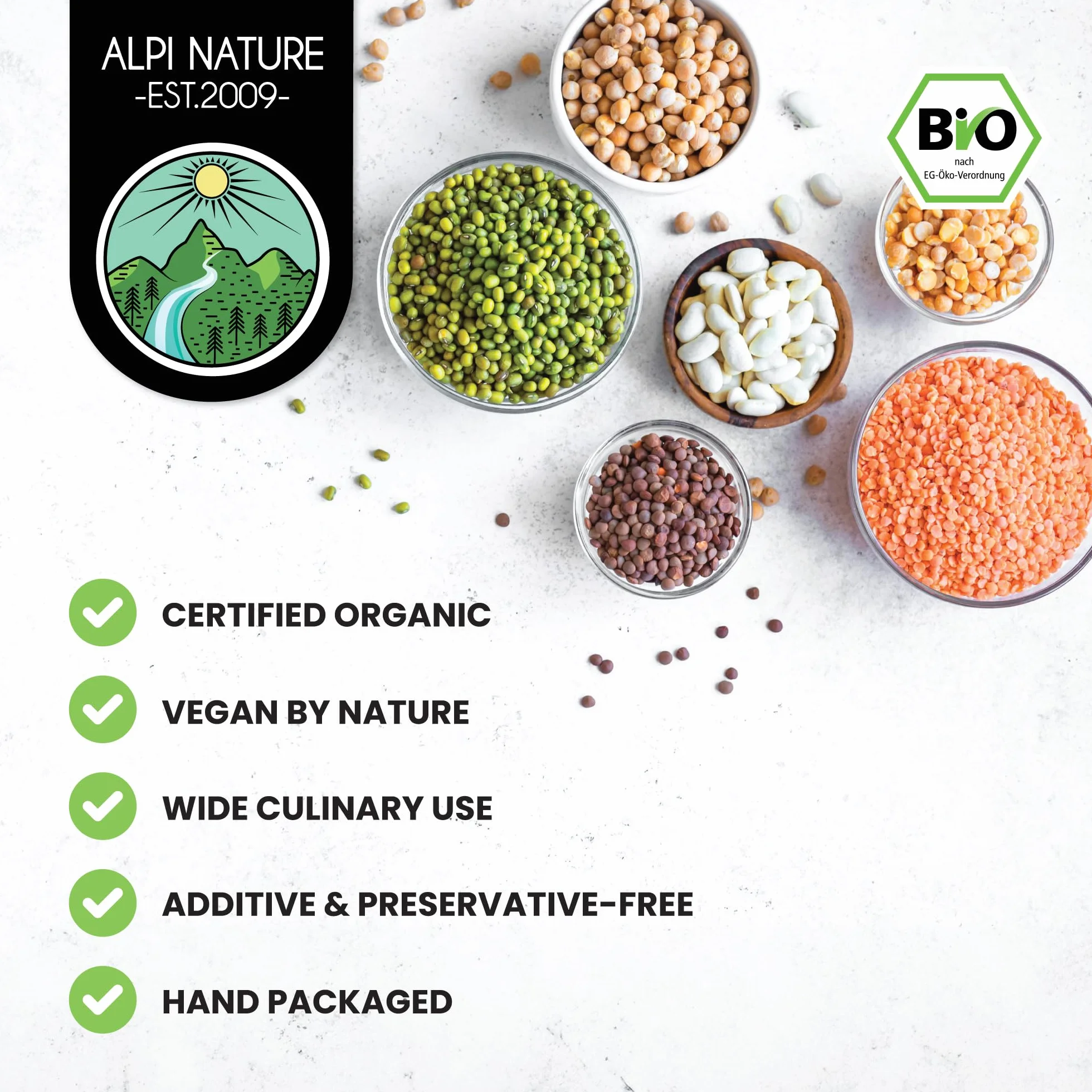 Alpi Nature Ekologiczna Fasola Adzuki 500g Całe Czerwone Ziarna Bezglutenowe