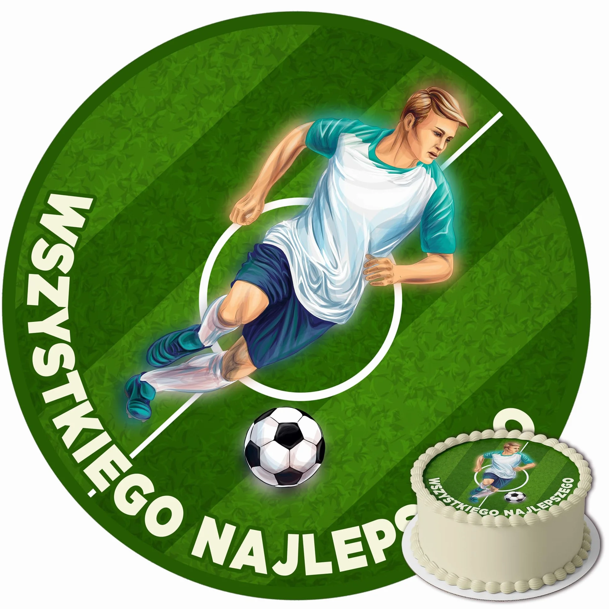 J&M DECO Opłatek na tort Piłka Nożna Ø20 cm jadalna dekoracja piłkarska topper tortowy futbol bezglutenowy wegański