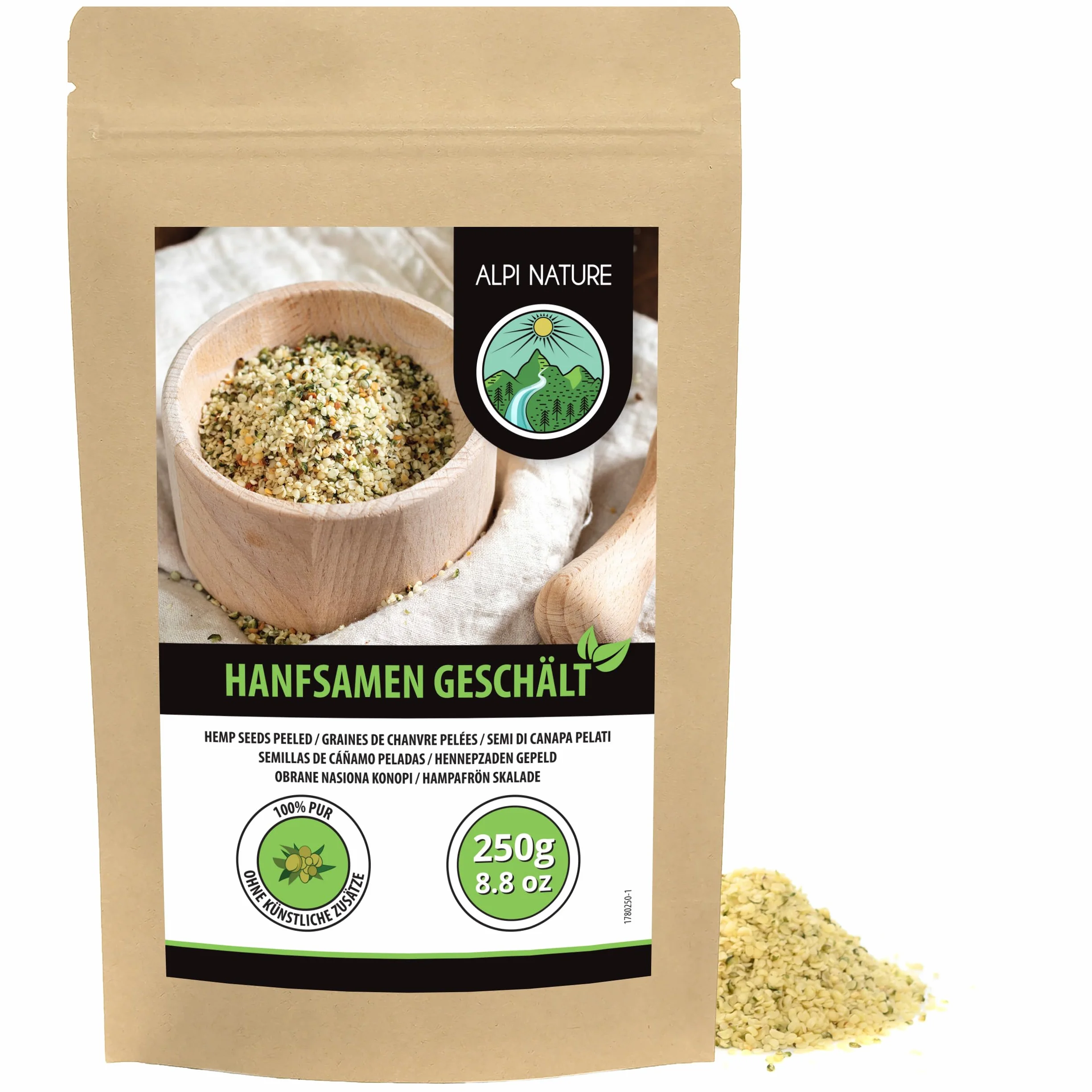 Alpi Nature Łuskane Nasiona Konopi 250g, Łuskane Nasiona Konopi, Całe Łuskane Ziarna Konopi