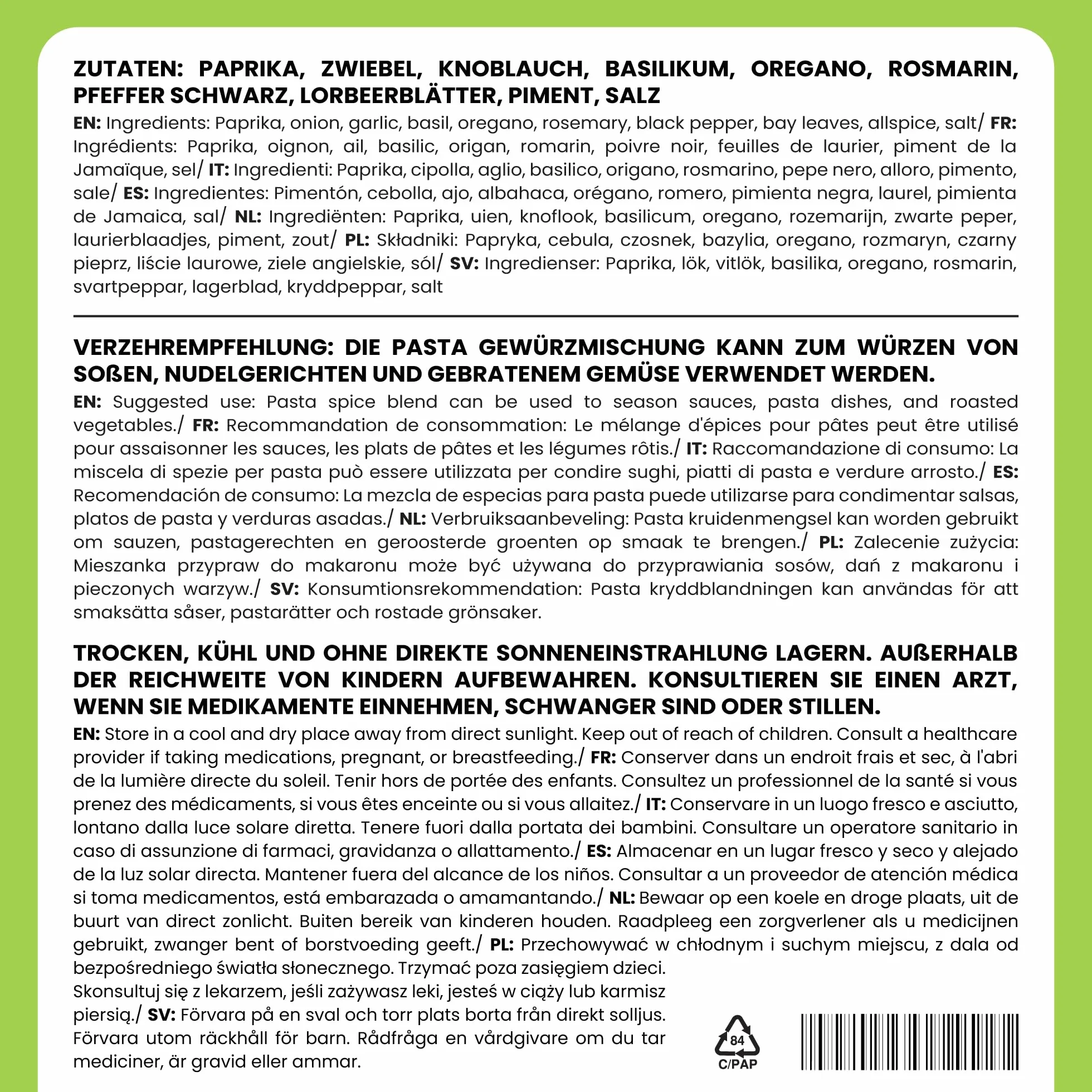 Alpi Nature Przyprawa do Makaronu 200g, Przyprawy i Zioła do Spaghetti, Włoska Mieszanka Ziół