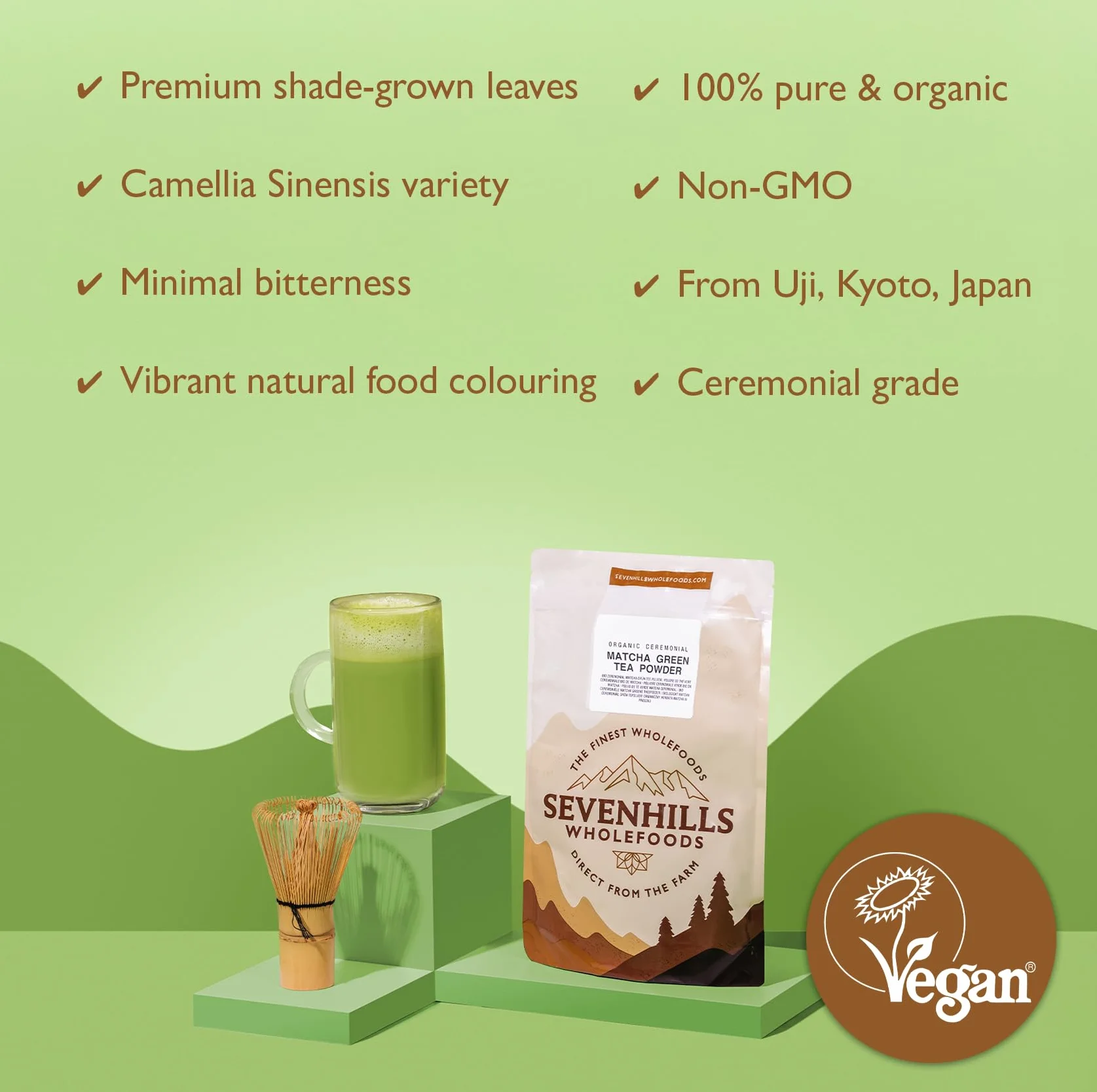 Sevenhills Wholefoods Organiczna Japońska Ceremoni Zielona Herbata Matcha W Proszku 200g